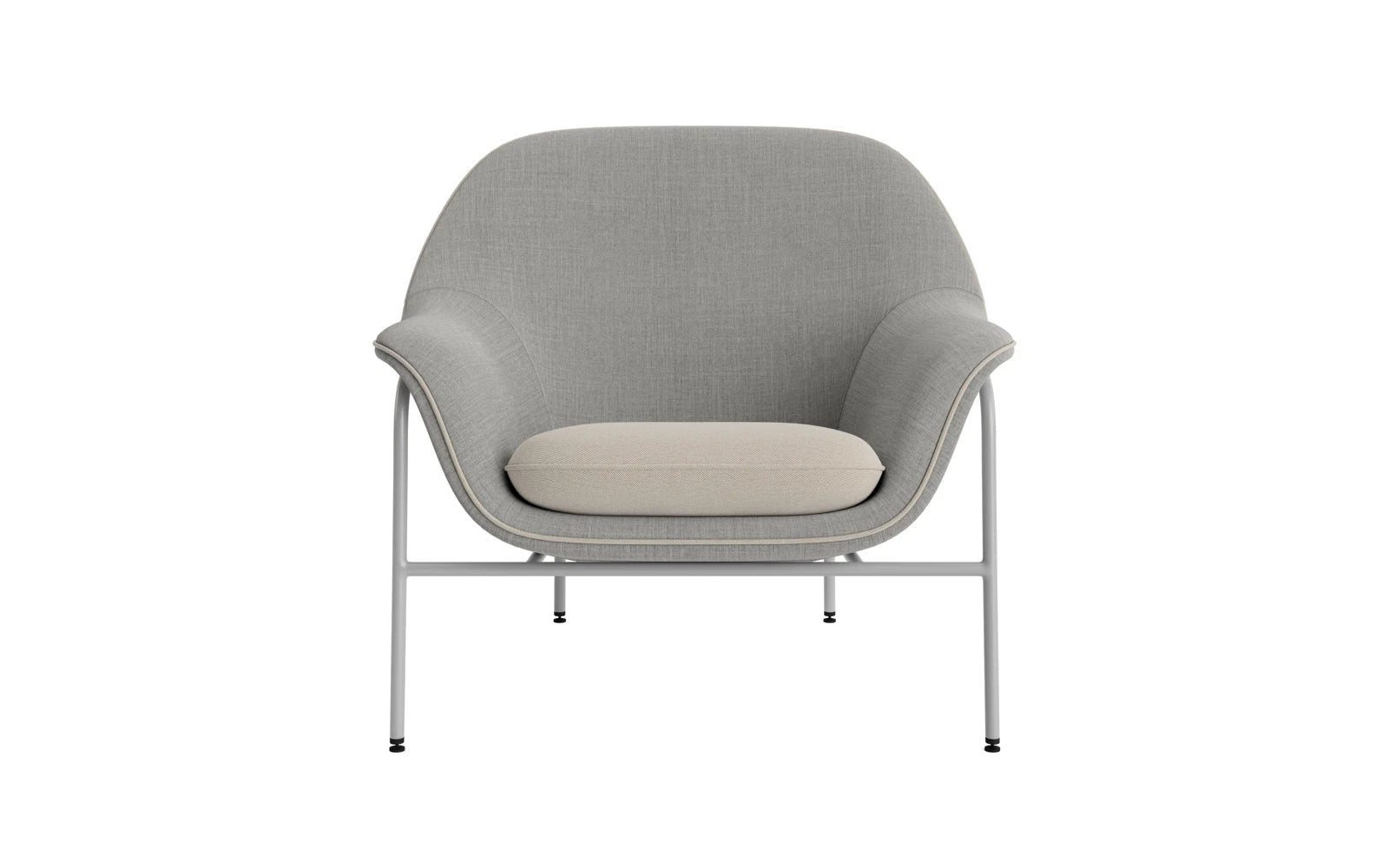 Eleganter Drape Lounge Sessel: Sanfte Kurven, präzise Polsterung, vielfältige Bezüge, moderne Stahl- oder Eichenbeine.