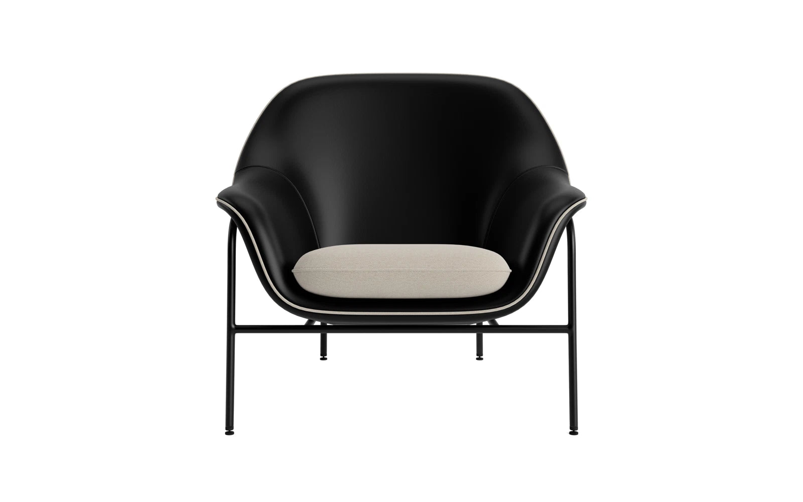 Eleganter Drape Lounge Sessel: Sanfte Kurven, organische Kontur, vielfältige Bezüge, Stahl- oder Eichenbeine, individuell anpassbar.