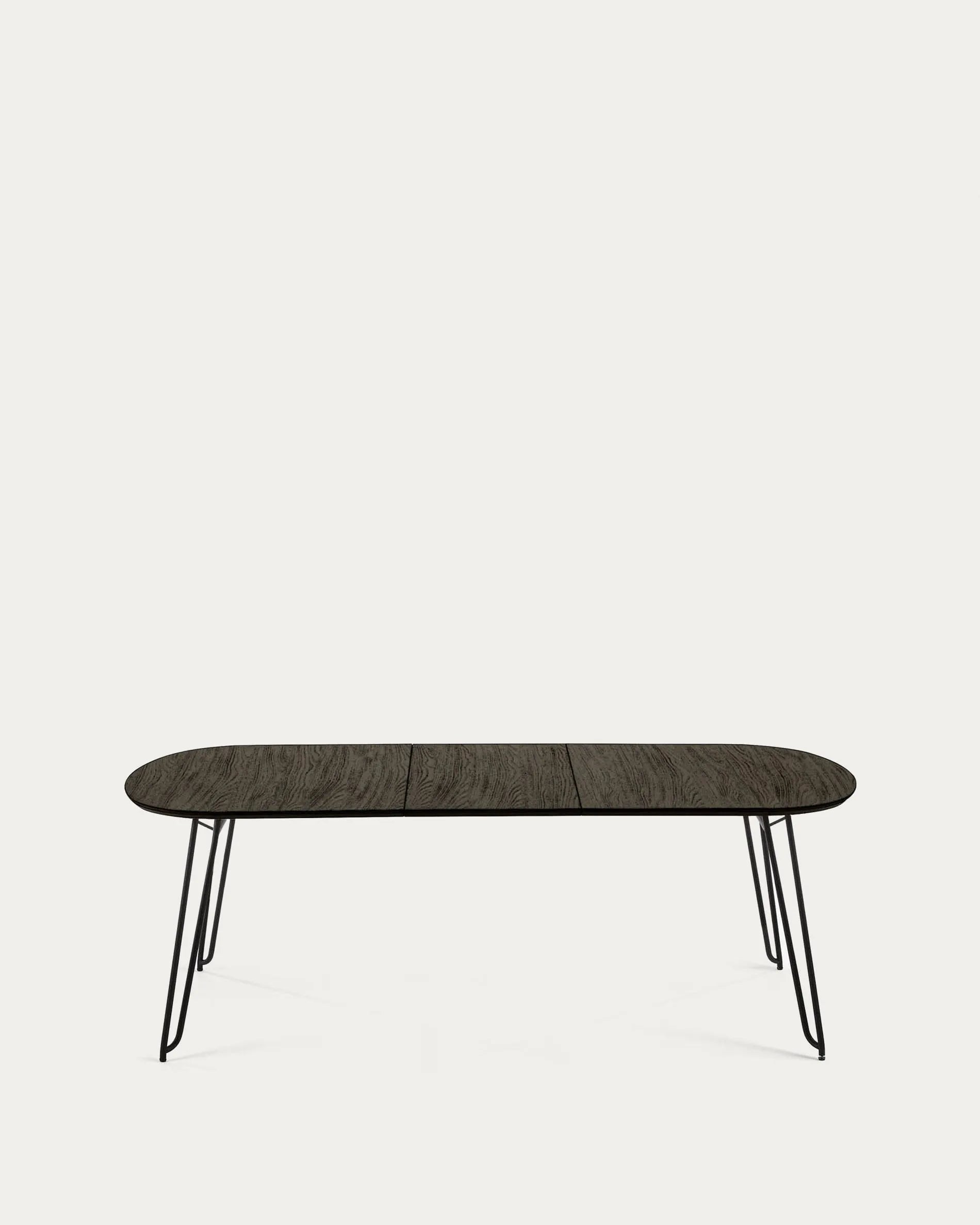 Eleganter Tisch Milian, ausziehbar von 170 bis 320 cm, Eschenfurnier, schwarze Stahlbeine, perfekt für moderne Esszimmer.