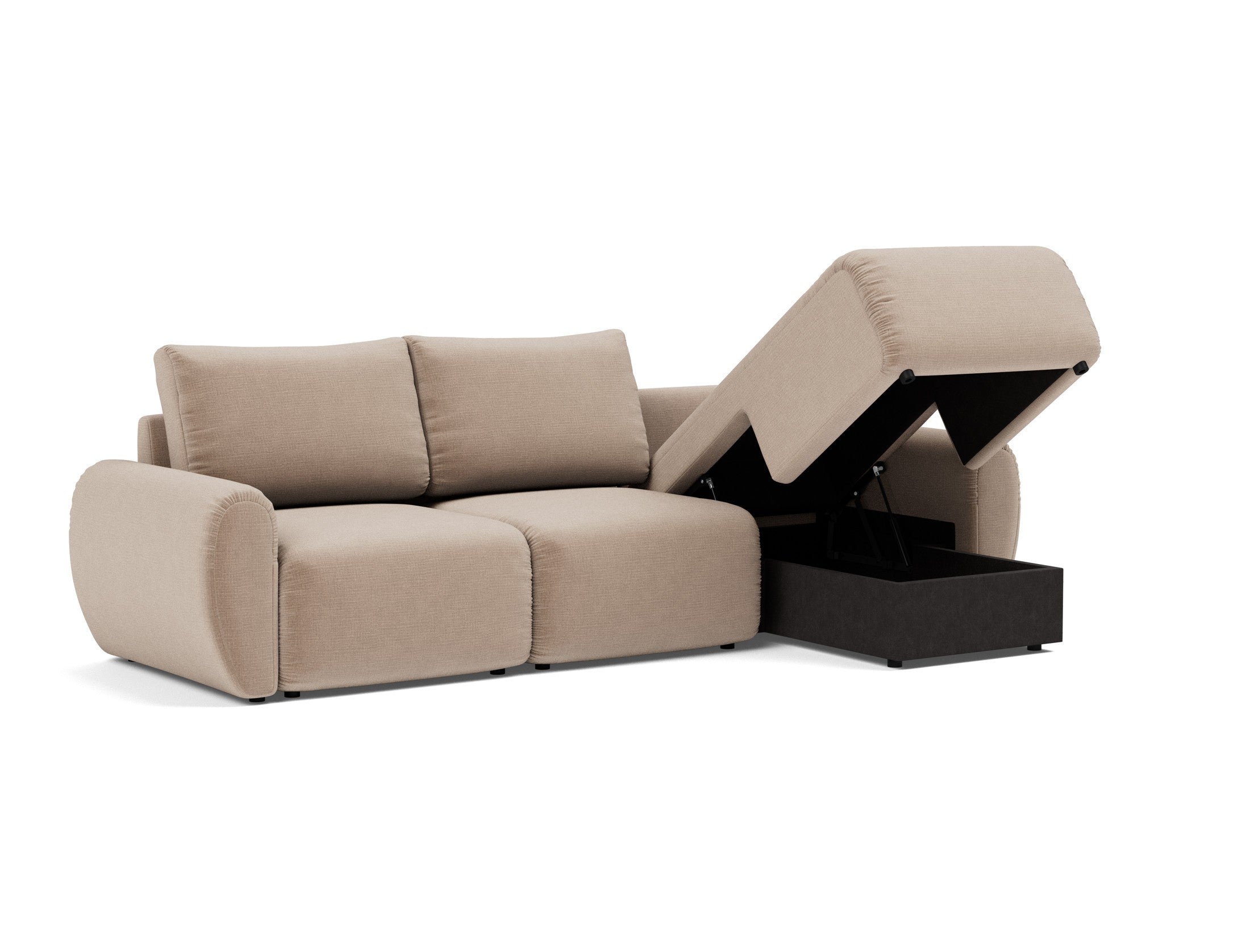 Norum Schlafsofa mit Chaiselongue und Curve-Armlehnen in 417 Esina Mocha präsentiert im Onlineshop von KAQTU Design AG. Bettsofa rechts ist von Innovation Living