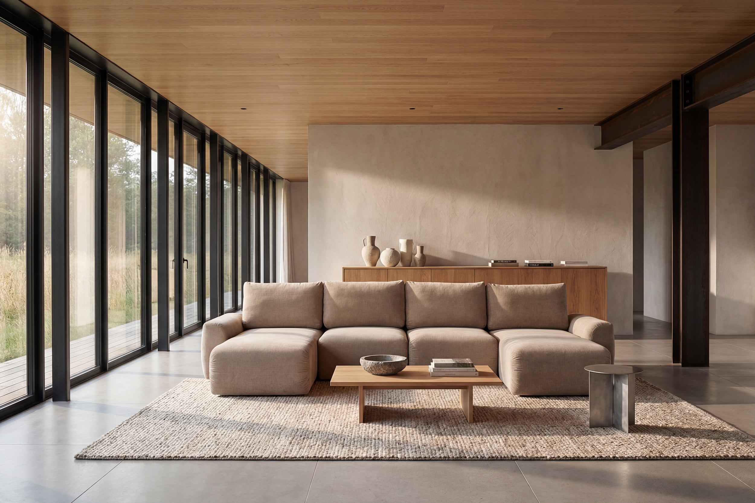 Norum Schlafsofa U-Form mit Chunky-Armlehnen in 411 Esina Cedar Brown präsentiert im Onlineshop von KAQTU Design AG. Bettsofa ist von Innovation Living