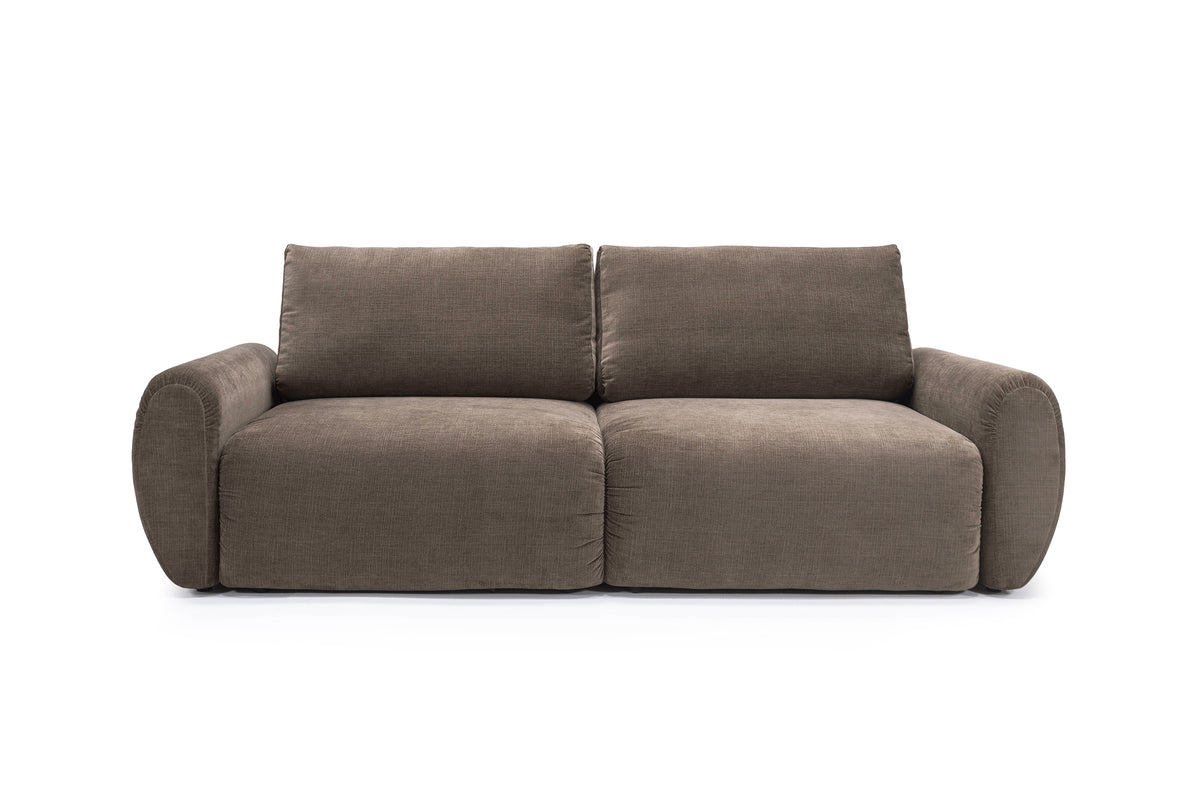 Norum Schlafsofa mit Curve-Armlehnen in 411 Esina Cedar Brown präsentiert im Onlineshop von KAQTU Design AG. Bettsofa ist von Innovation Living