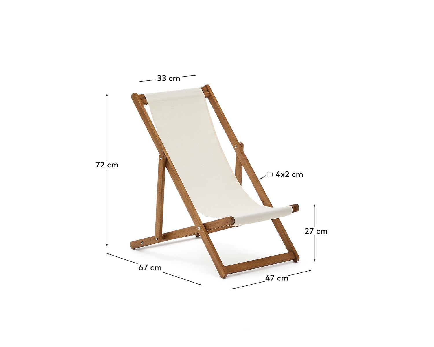 Der klappbare Outdoor-Liegestuhl Adredna für Kinder in Beige aus massivem Akazienholz vereint Nachhaltigkeit und modernes Design für entspannte Stunden im Freien.