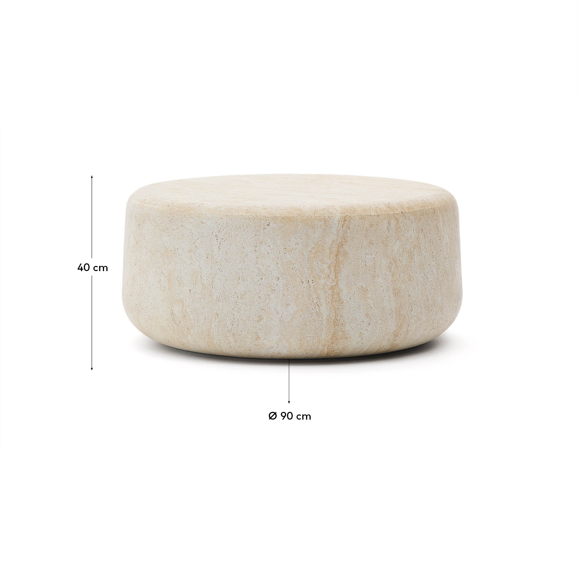 Eleganter Couchtisch aus Zement in Travertinoptik, robust und leicht, ideal für drinnen und draußen.