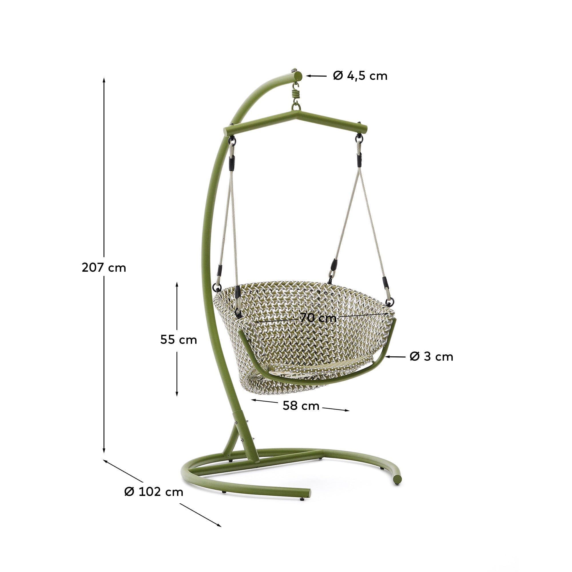 Eleganter Hängesessel in Grün, robust und UV-beständig, bietet Komfort und Stil für Garten oder Terrasse.
