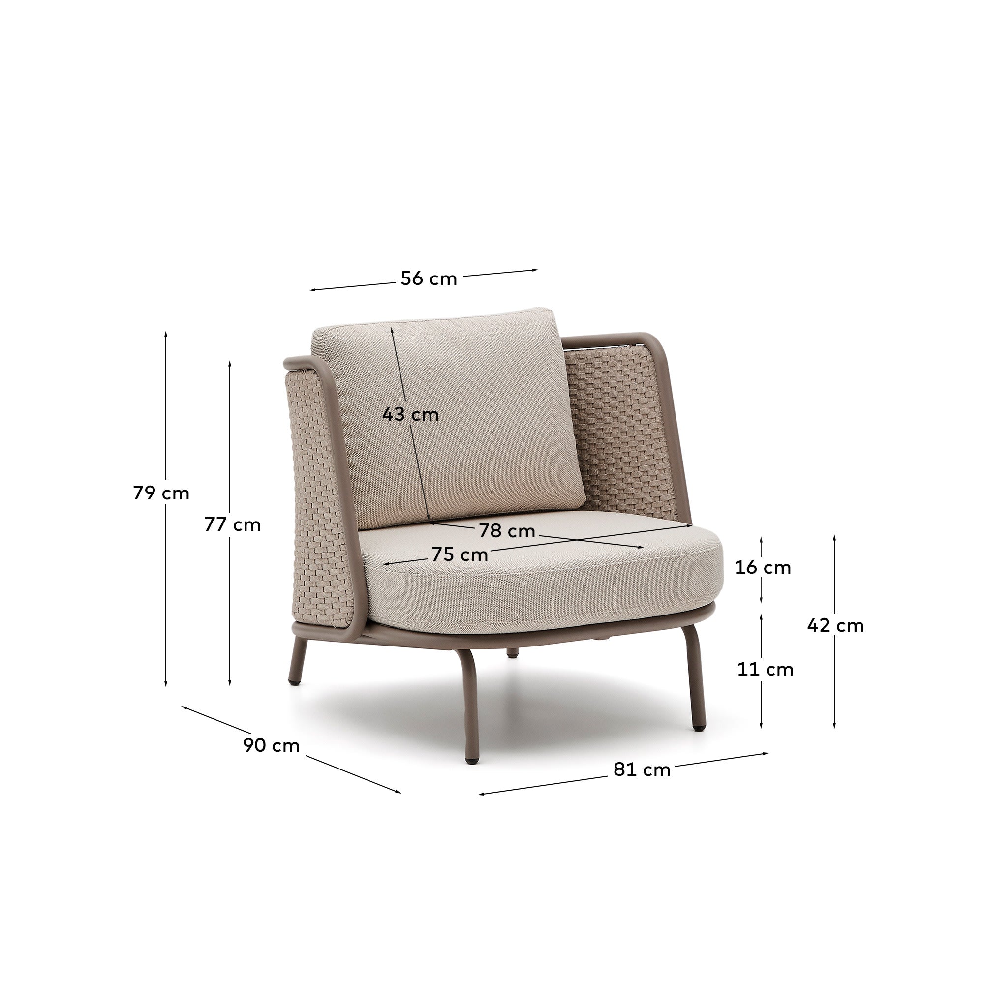 Eleganter Outdoor-Sessel aus Aluminium und Seil, bietet Komfort und Stil für jeden Außenbereich.