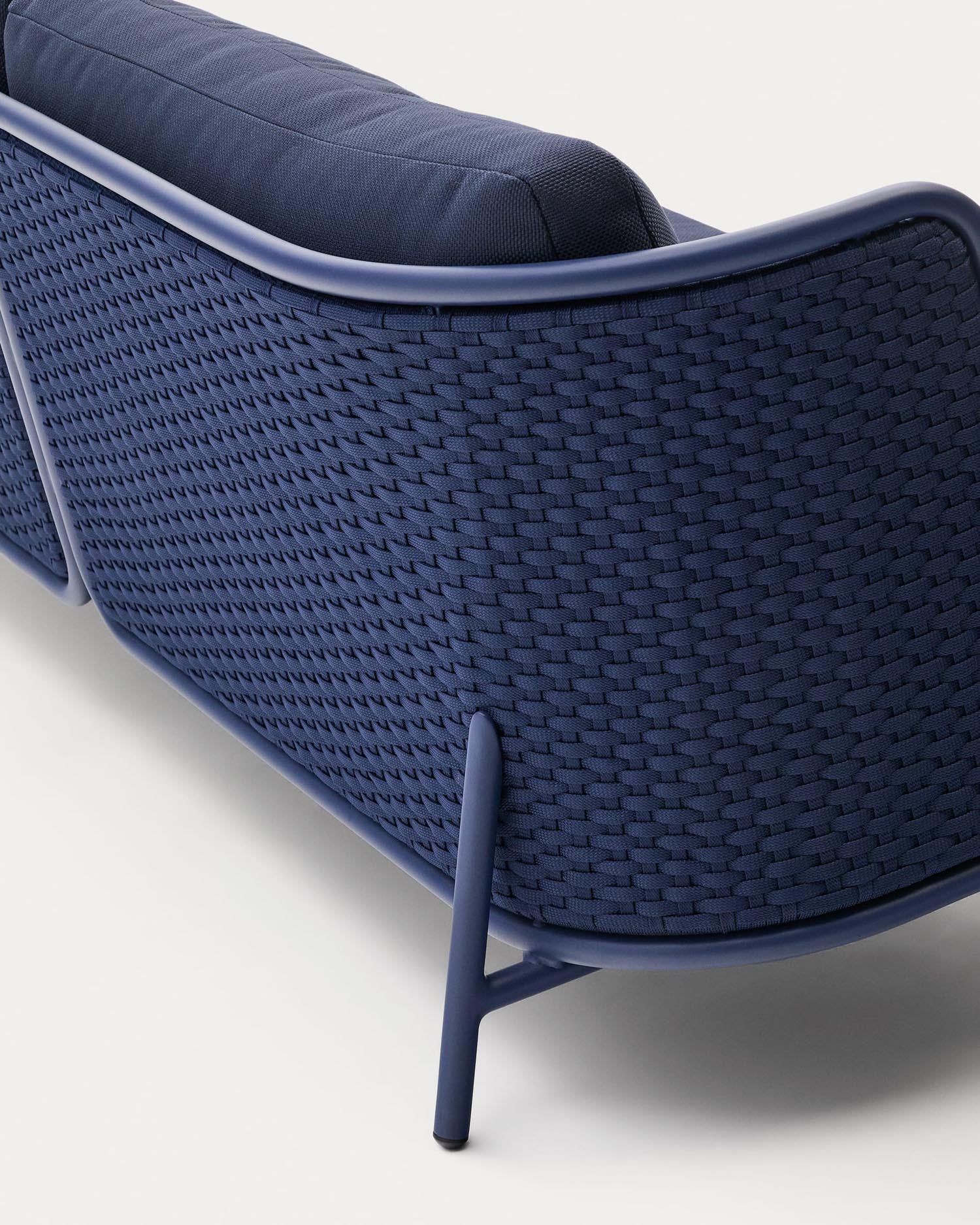 Elegantes 3-Sitzer Outdoor-Sofa aus Aluminium mit blauen Seilen, bietet Komfort und Stil für Ihren Außenbereich.