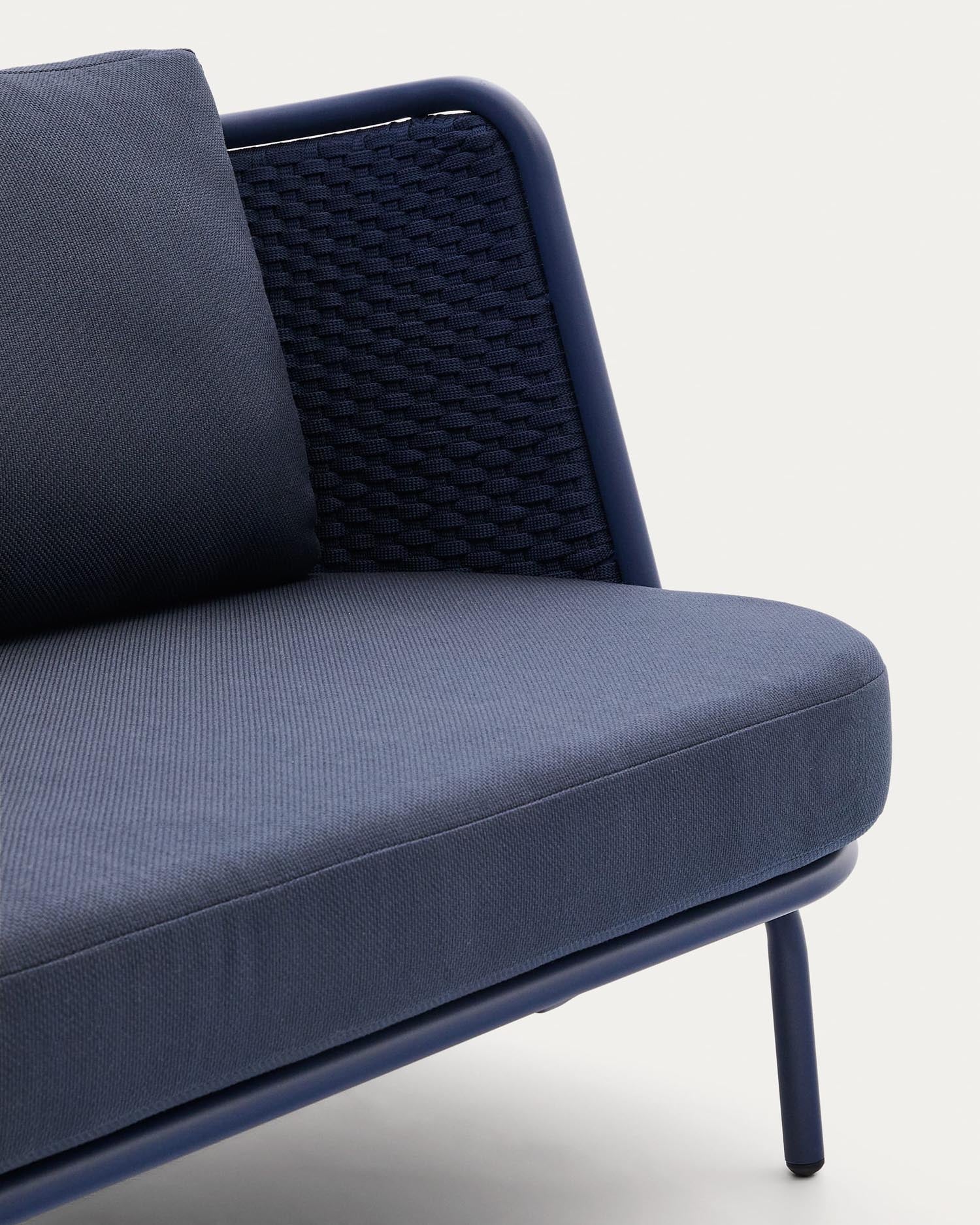 Elegantes 3-Sitzer Outdoor-Sofa aus Aluminium mit blauen Seilen, bietet Komfort und Stil für Ihren Außenbereich.