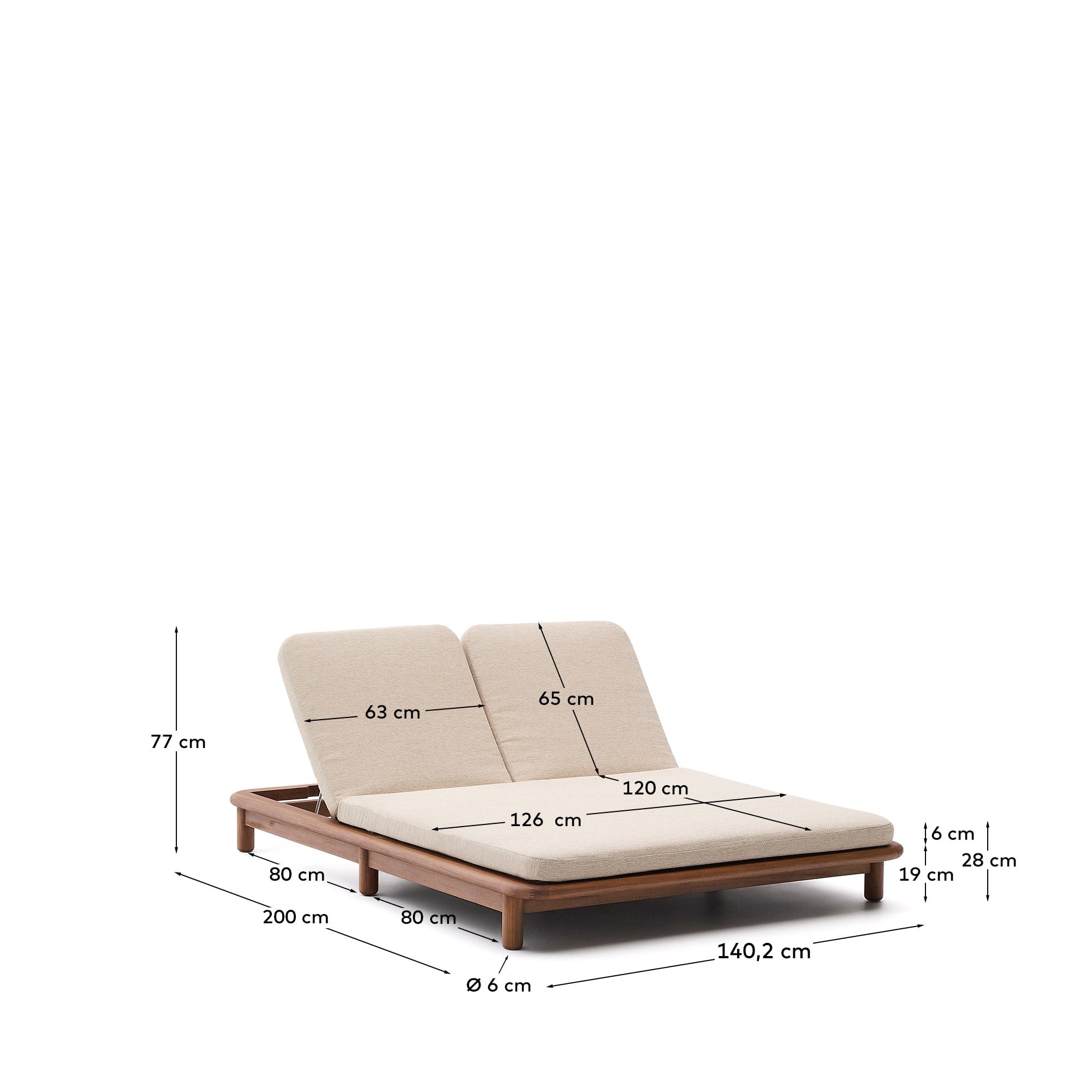 2er-Sonnenliege aus FSC-zertifiziertem Teakholz, robust und stilvoll, ideal für Garten und Terrasse, für entspannte Stunden.