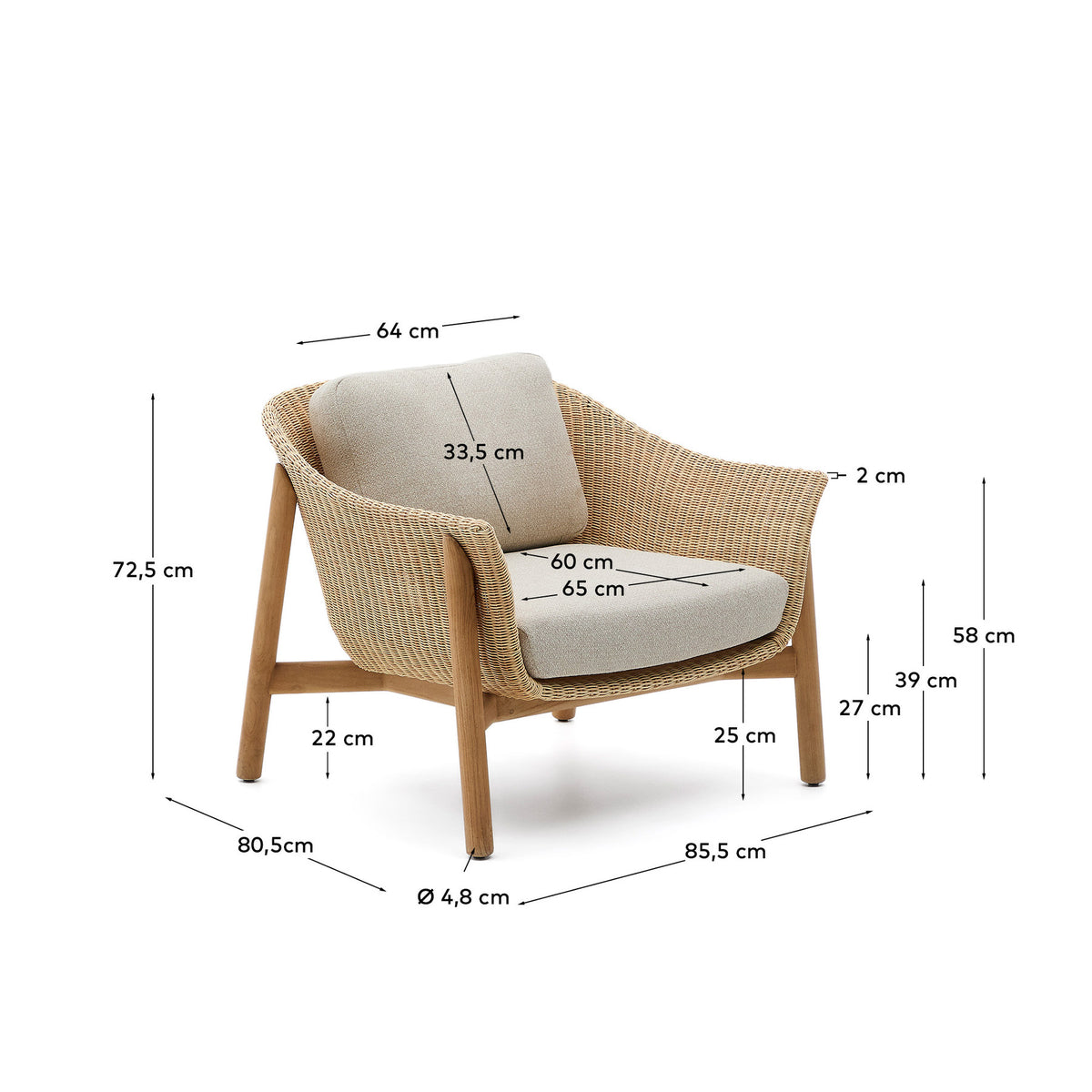 Sessel Galea aus massivem Teakholz und synthetischem Rattan FSC 100% in Beige, Braun präsentiert im Onlineshop von KAQTU Design AG. Outdoor-Sessel mit Armlehnen ist von Kave Home