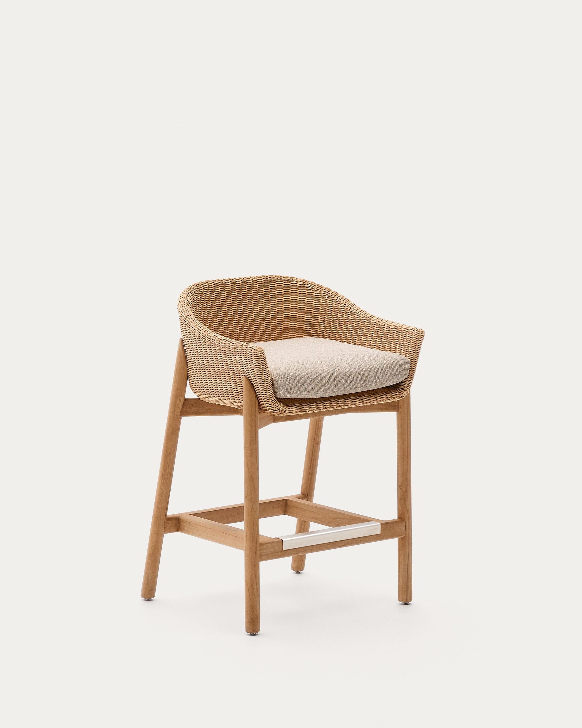 Galea stool made of solid teak and synthetic rattan, 65 cm, FSC 100%