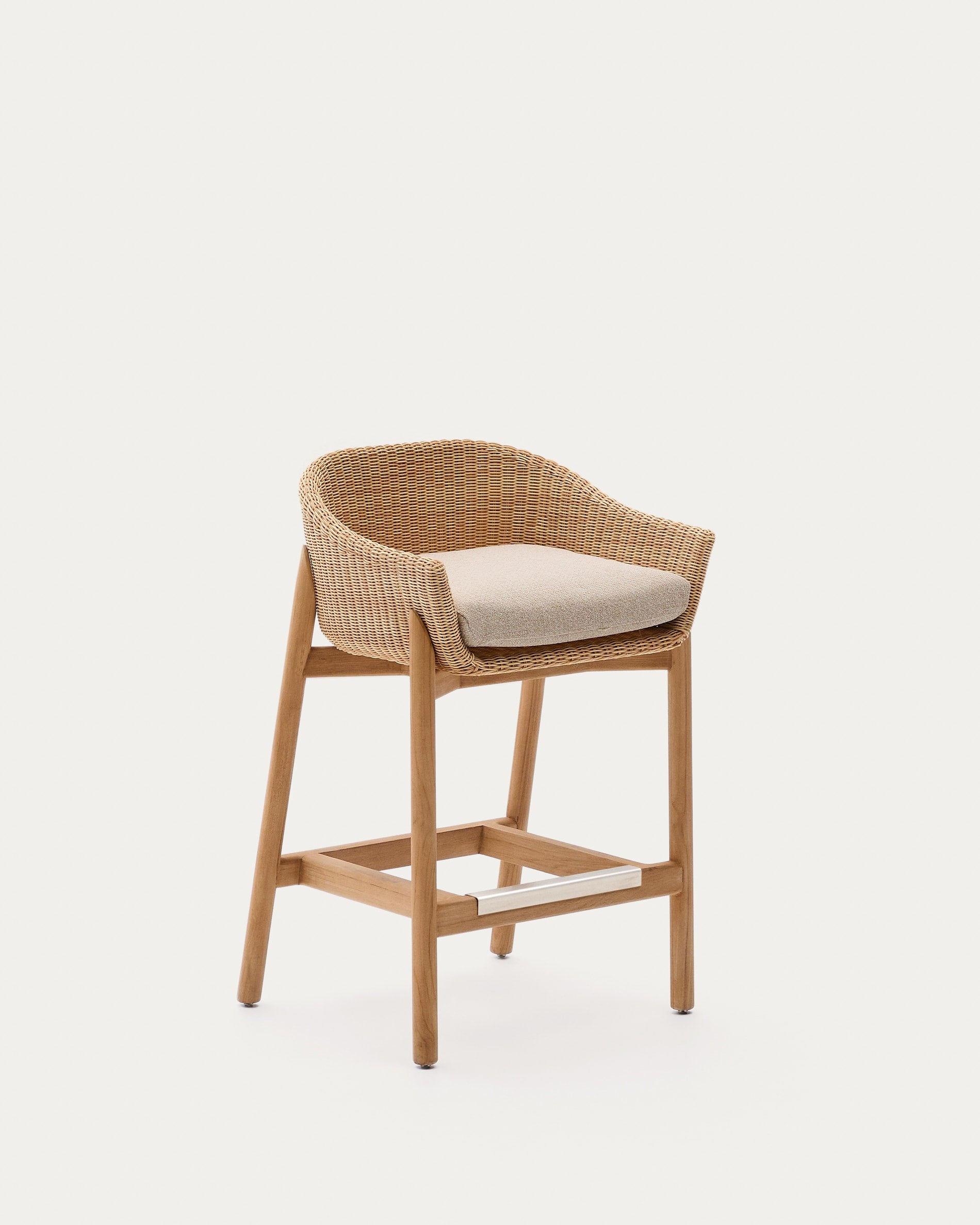 Galea stool made of solid teak and synthetic rattan, 75 cm, FSC 100%