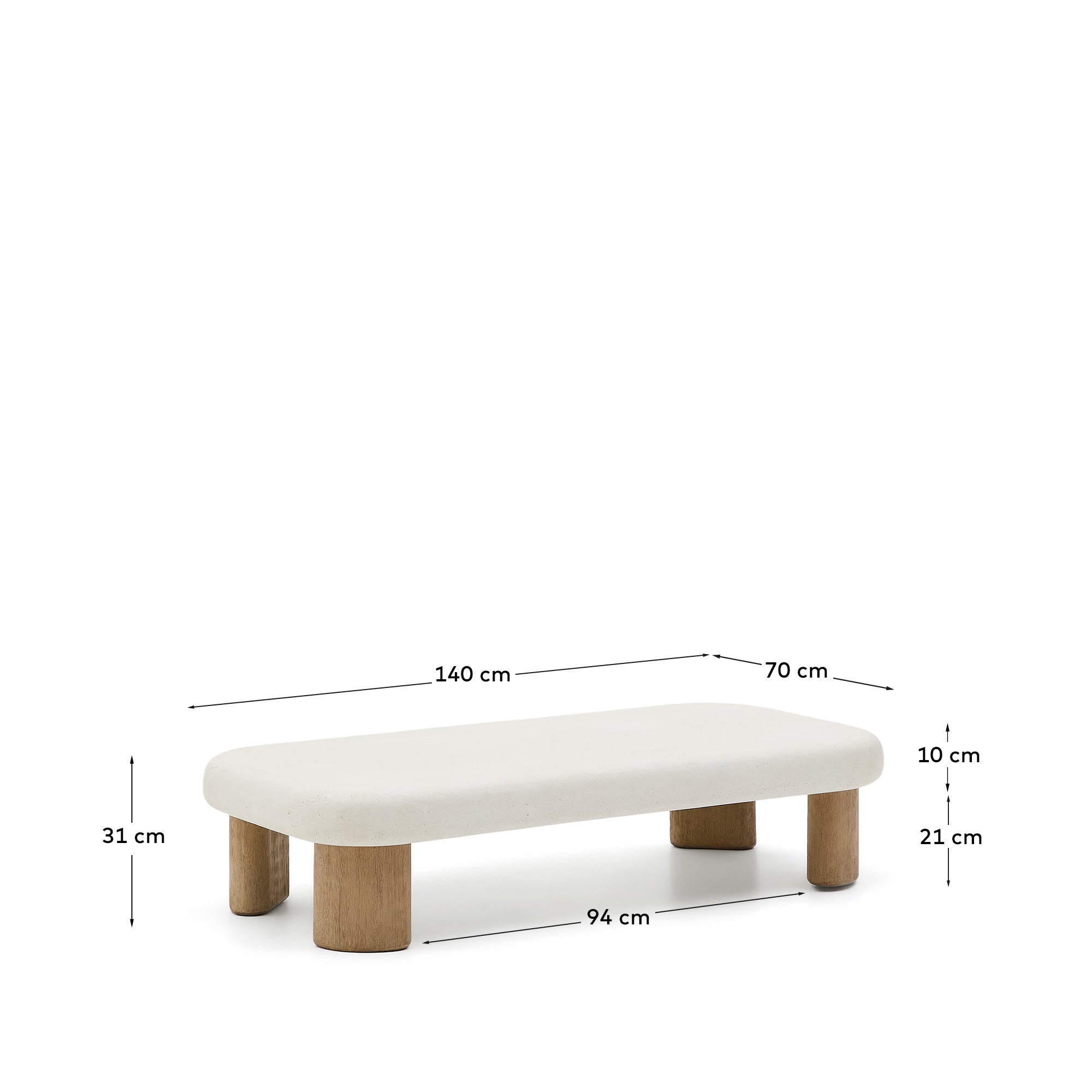 Der Couchtisch Labra vereint robusten Zement mit edlem Akazienholz für stilvolle Eleganz drinnen und draußen.