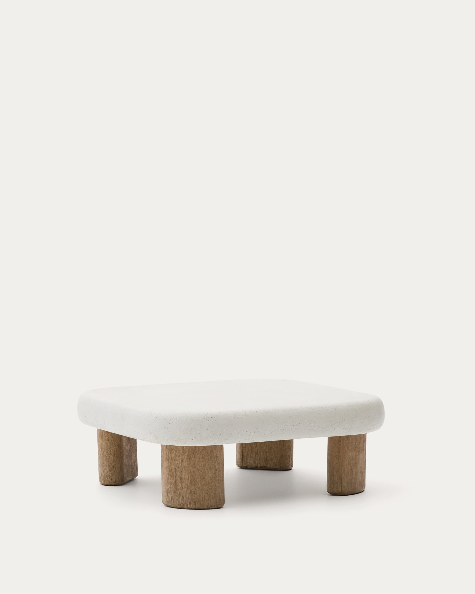 Couchtisch Labra: Zementplatte & Akazienholz, 80x80 cm. Robust, elegant, ideal für Outdoor. Pflegeleicht & stilvoll.