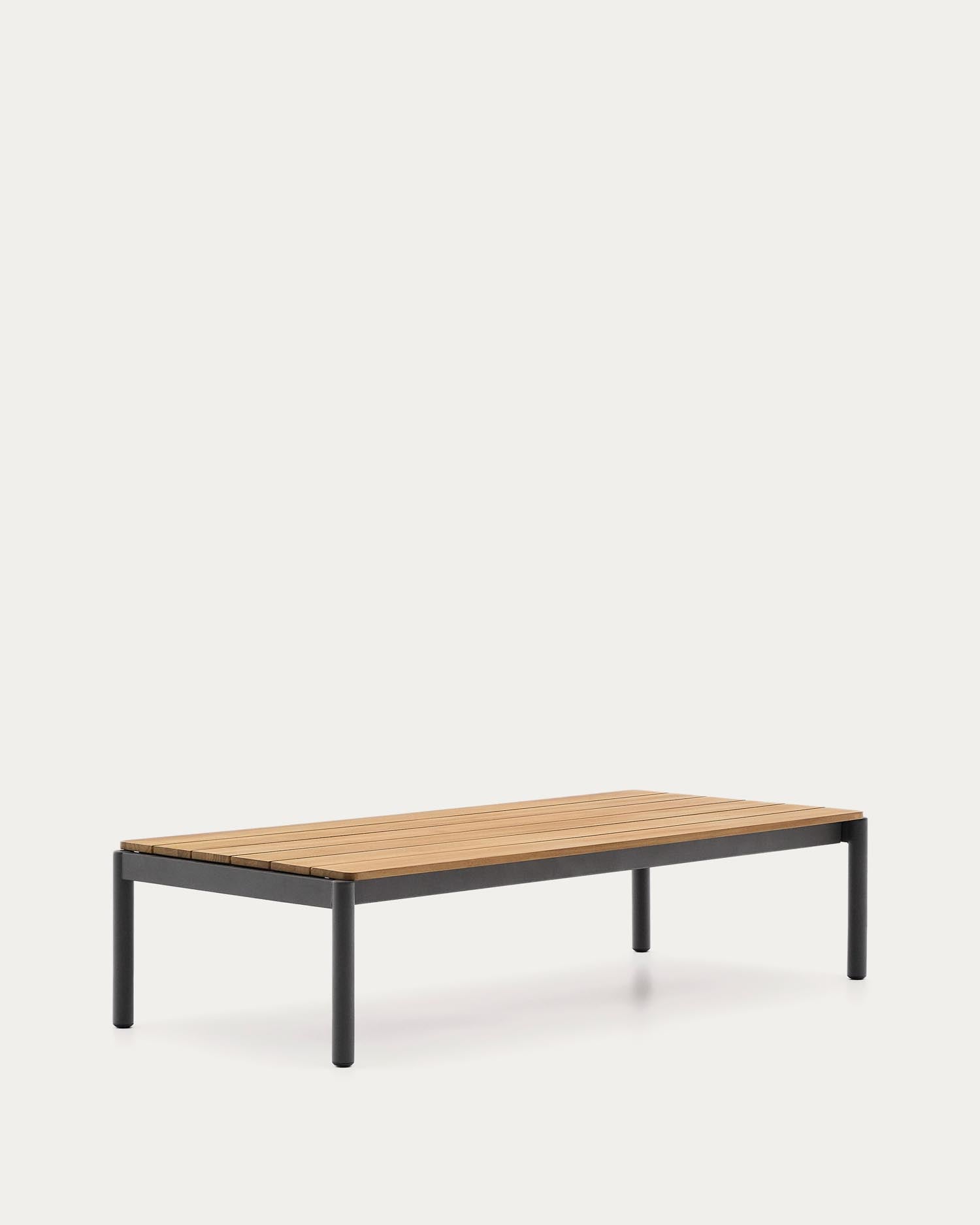 Coffee table Sorells made of gray aluminum and teak 63 x 144.6 cm FSC 100%