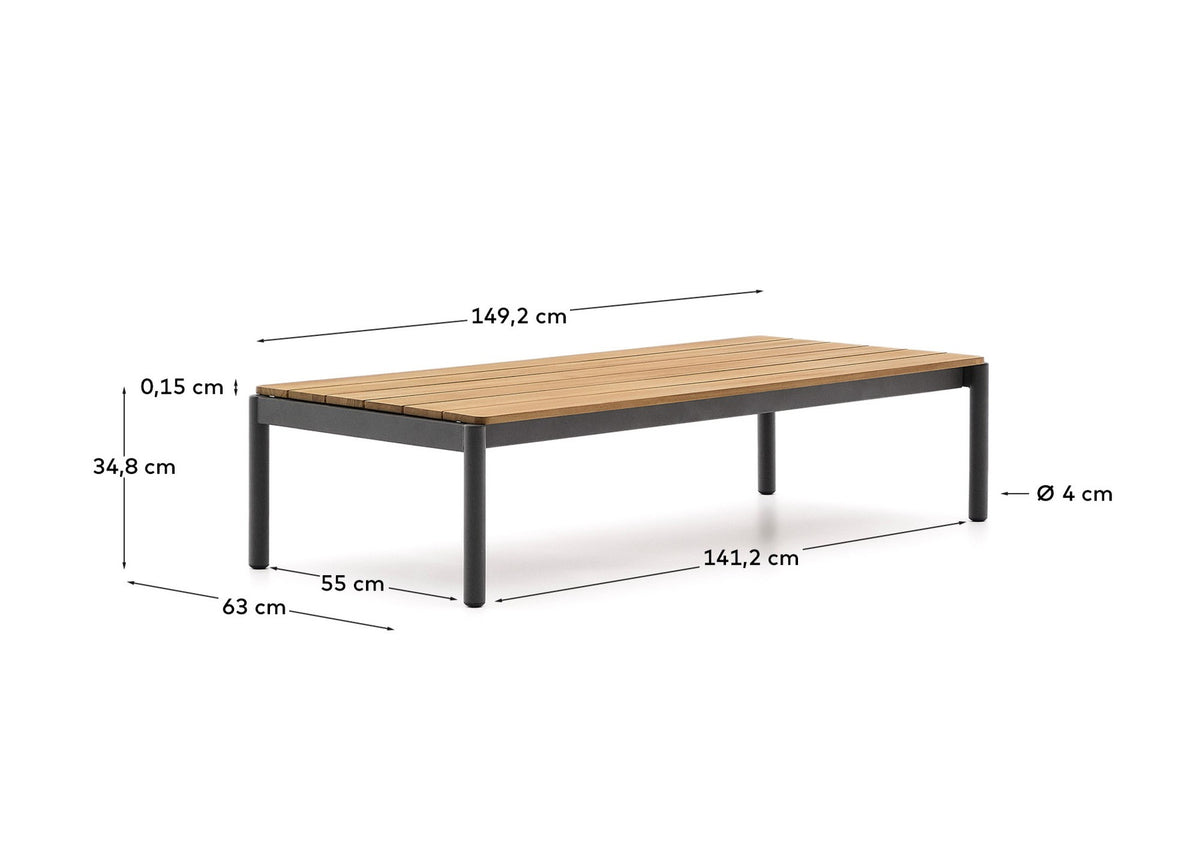 Couchtisch Sorells aus grauem Aluminium und Teakholz 63 x 144,6 cm FSC 100% in Graphit, Braun präsentiert im Onlineshop von KAQTU Design AG. Loungetisch ist von Kave Home
