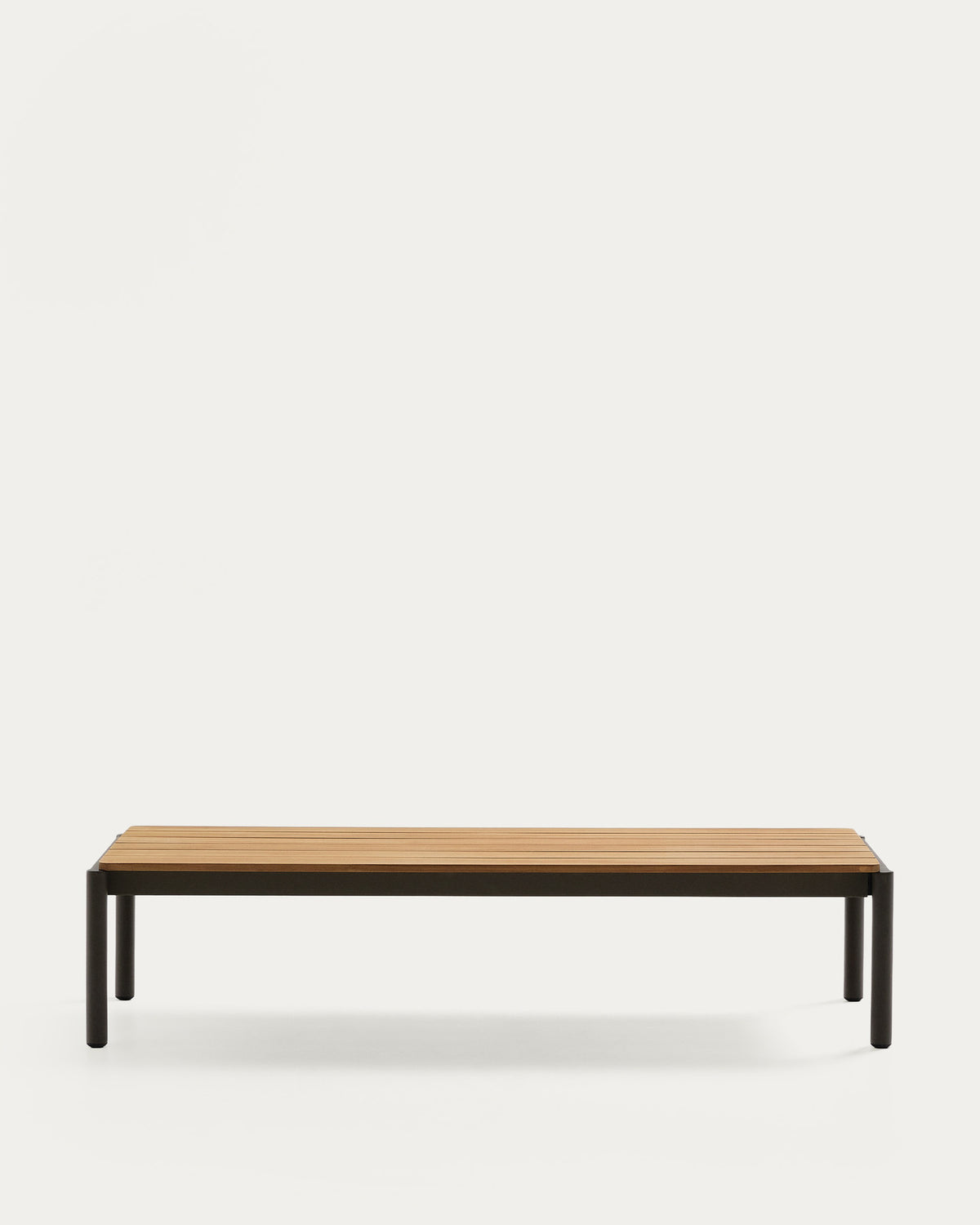 Couchtisch Sorells aus grünem Aluminium und Teakholz 63 x 144,6 cm FSC 100% in Khaki, Braun präsentiert im Onlineshop von KAQTU Design AG. Loungetisch ist von Kave Home