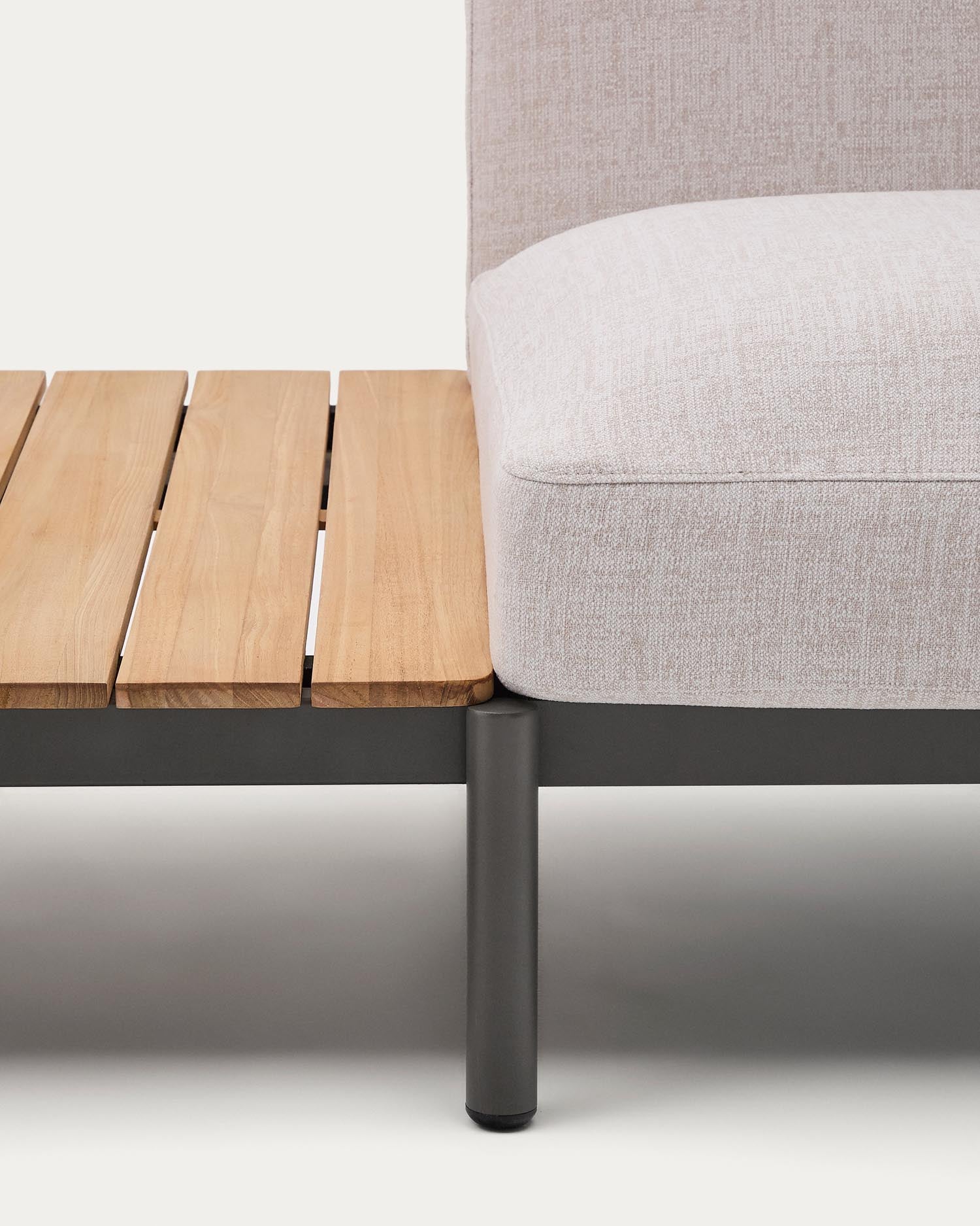 Modular outdoor corner sofa Sorells with 5 0001> seats with beige upholstery and the green