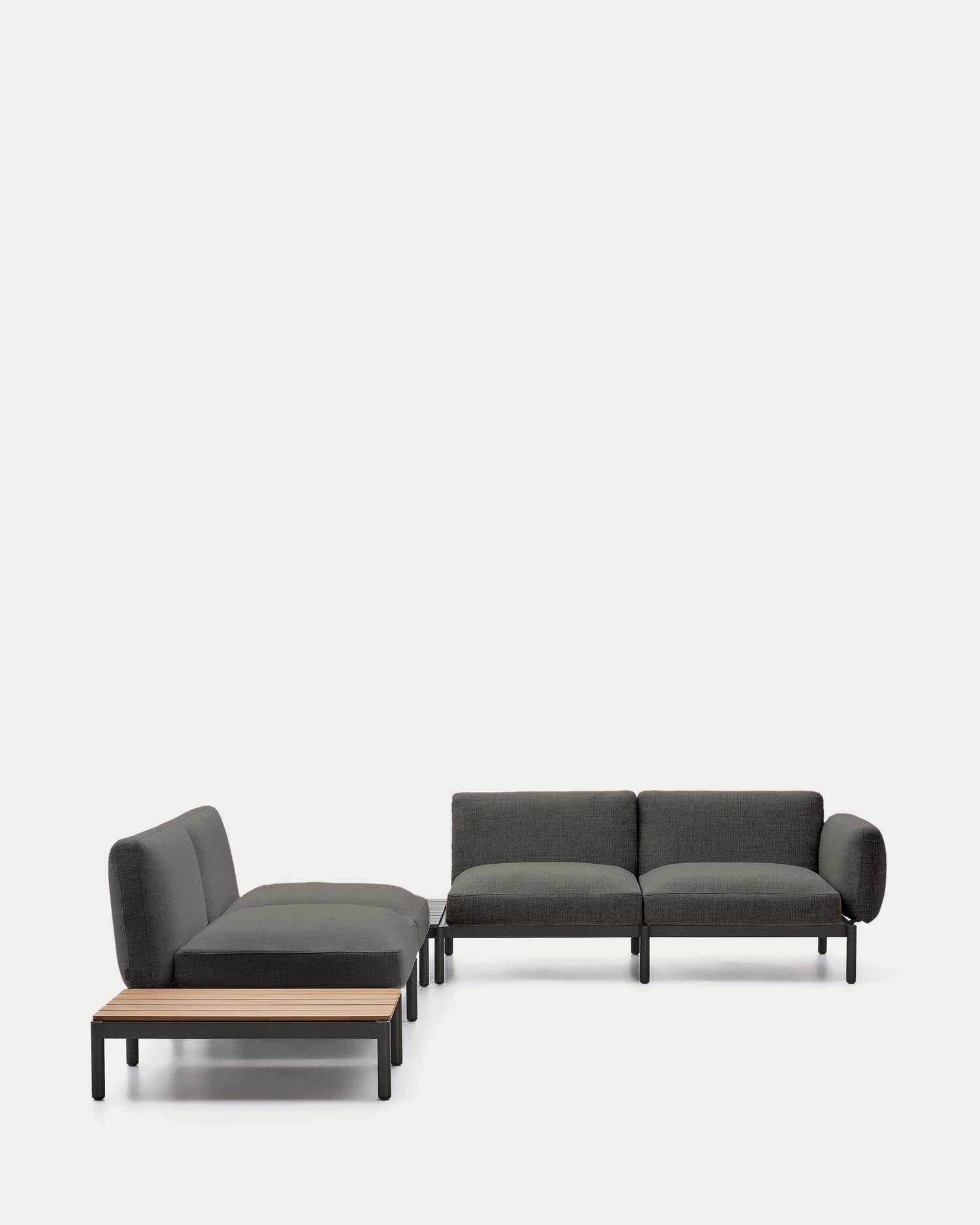 Modulares Outdoor-Ecksofa Sorells mit 4 Sitzplätzen mit grauer Polsterung und grauem Alumi