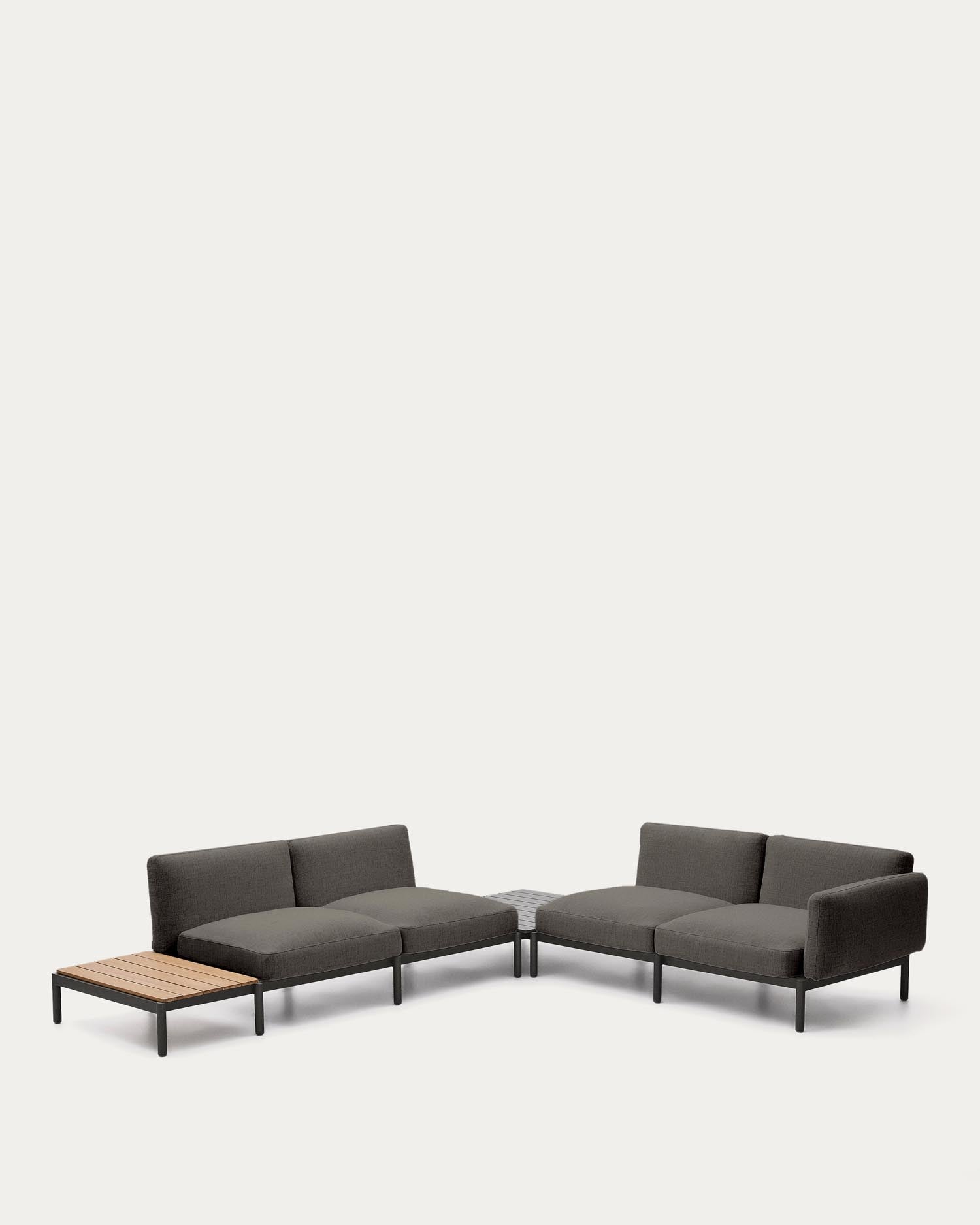 Modulares Outdoor-Ecksofa Sorells mit 4 Sitzplätzen mit grauer Polsterung und grauem Alumi