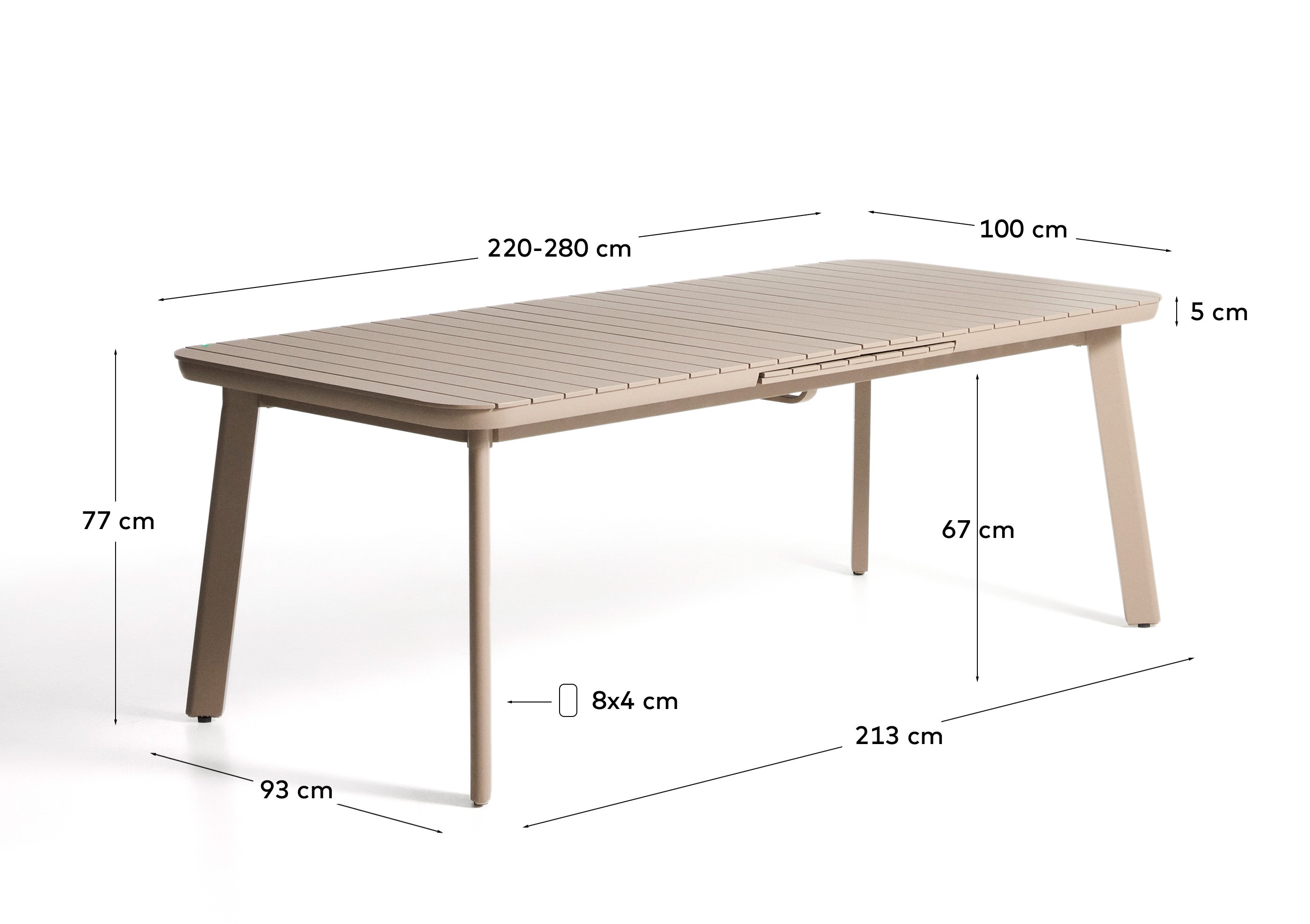 Ausziehbarer Outdoor-Tisch Izola aus Aluminium mit beigem Finish 220 (280) x 100 cm in Beige präsentiert im Onlineshop von KAQTU Design AG. Gartentisch ist von Kave Home