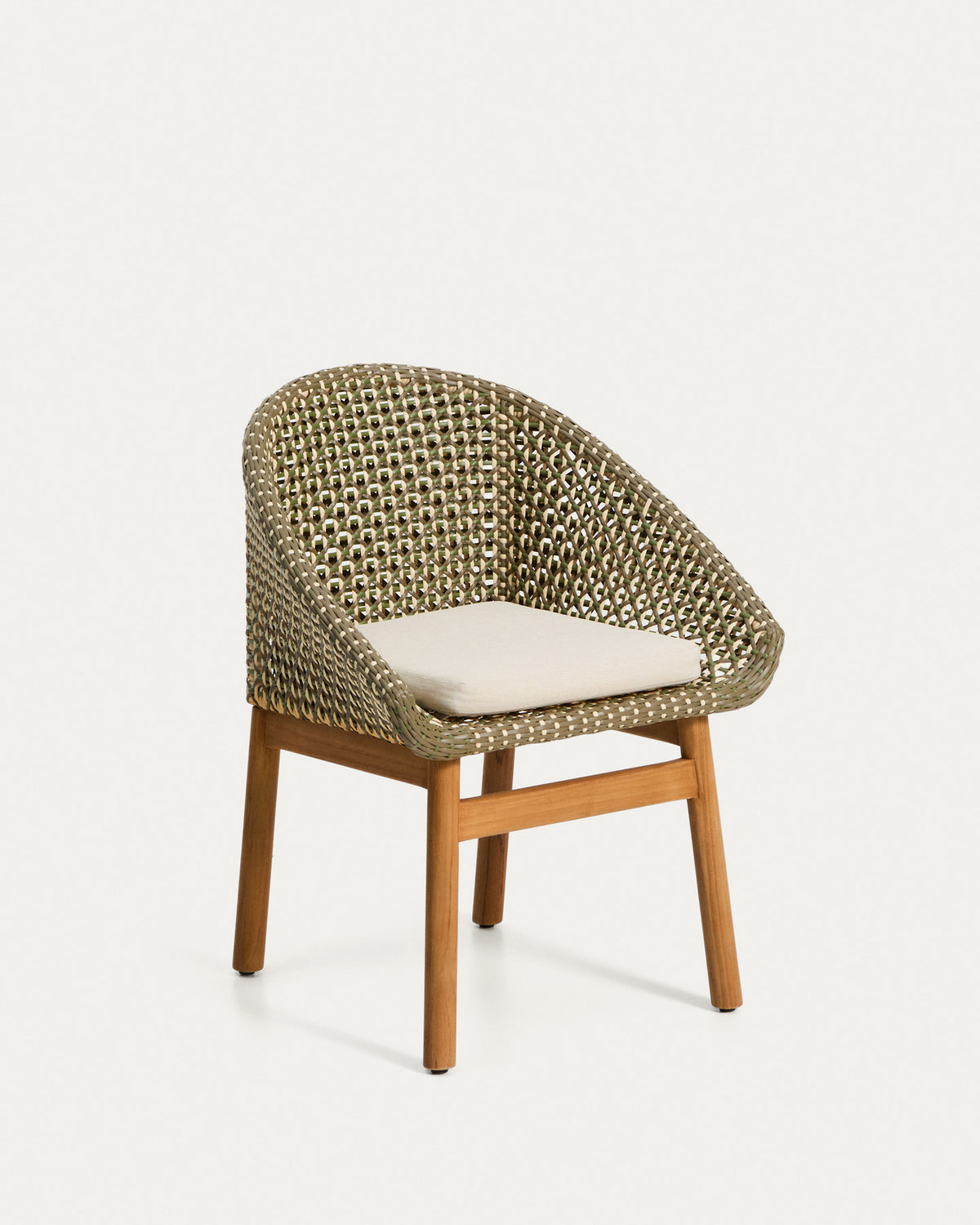 Stuhl Olbia aus synthetischem Rattan und massivem Teakholz FSC 100 % in Dunkelgrün, Beige, Braun, Hellbraun präsentiert im Onlineshop von KAQTU Design AG. Gartenstuhl ist von Kave Home