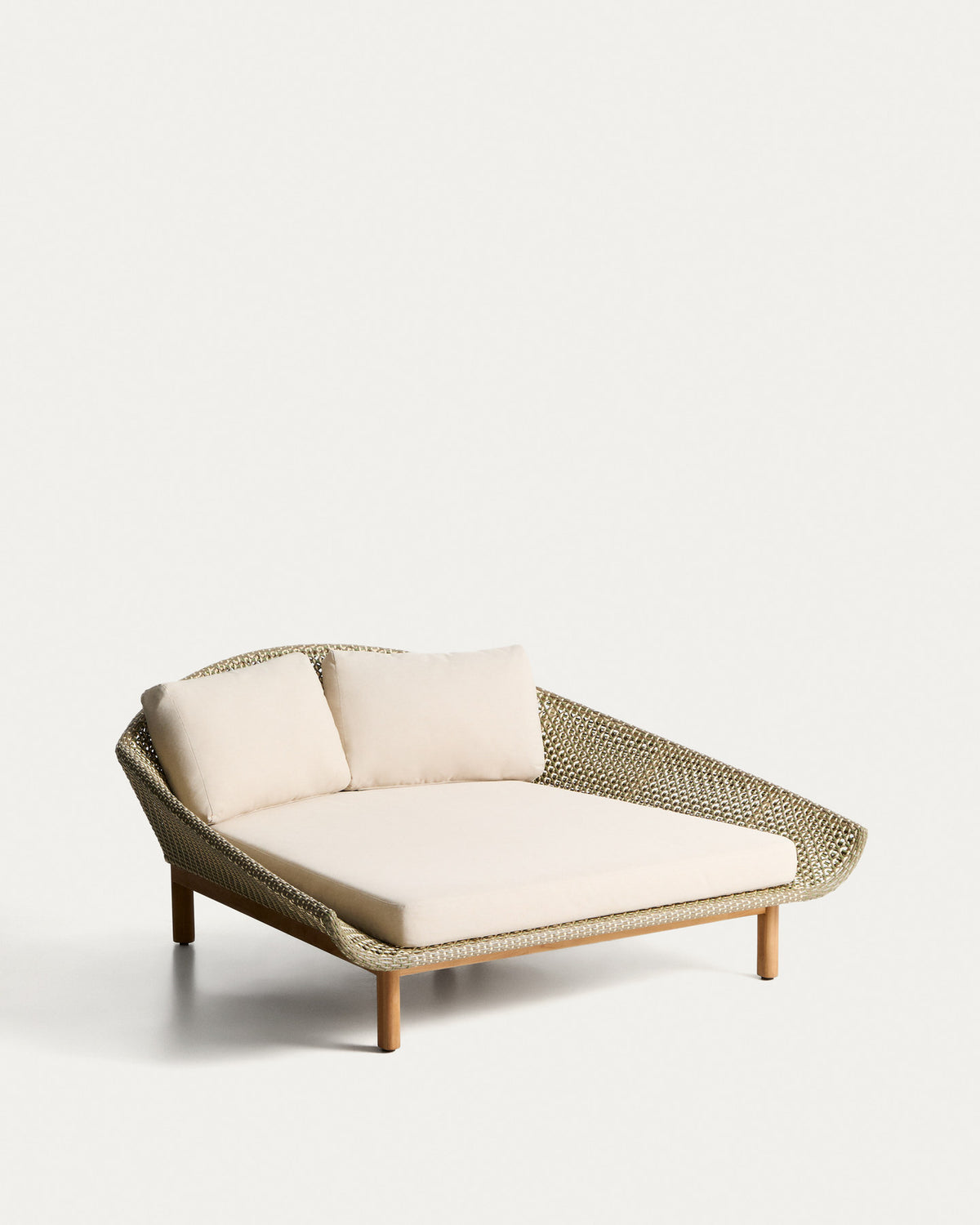 2er-Sonnenliege Olbia aus synthetischem Rattan und massivem Teakholz FSC 100 % in Dunkelgrün, Beige, Braun, Hellbraun präsentiert im Onlineshop von KAQTU Design AG. Liegestuhl ist von Kave Home