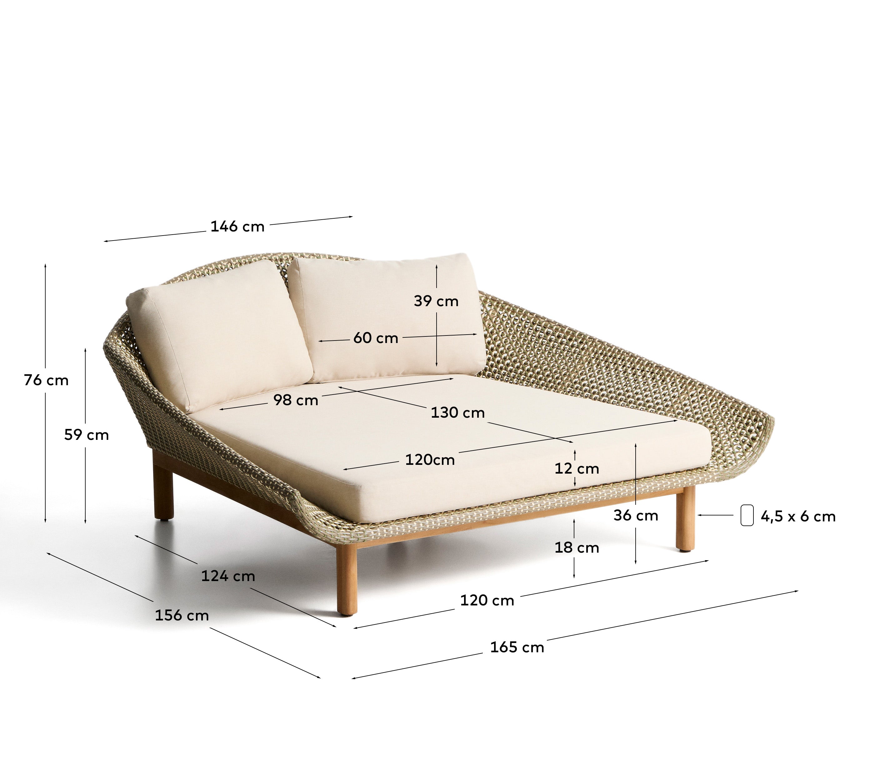 2er-Sonnenliege Olbia aus synthetischem Rattan und massivem Teakholz FSC 100 % in Dunkelgrün präsentiert im Onlineshop von KAQTU Design AG. Liegestuhl ist von Kave Home