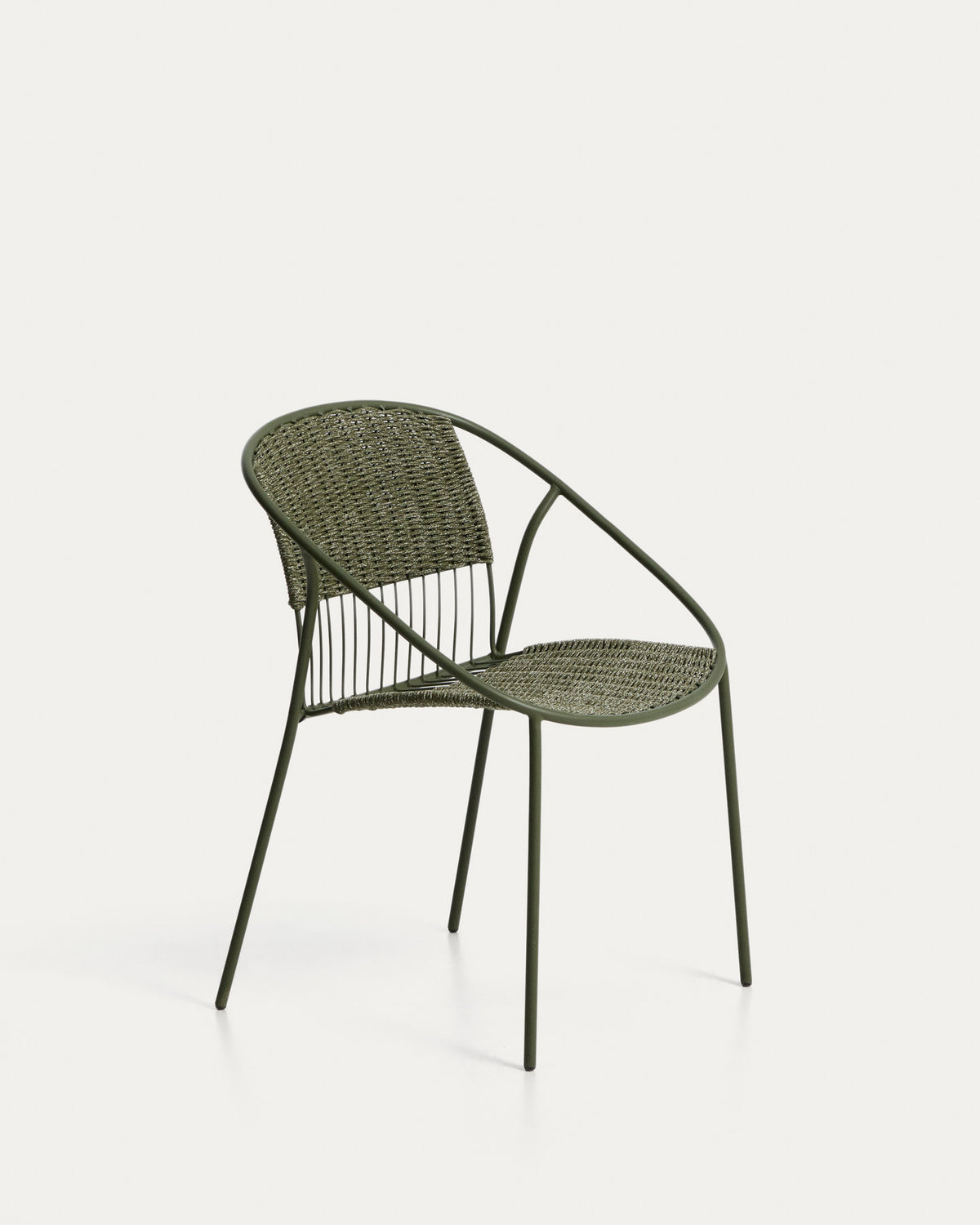 Stapelbarer Outdoor-Stuhl Atrani aus verzinktem Stahl und grünem Seil in Dunkelgrün, Grün präsentiert im Onlineshop von KAQTU Design AG. Gartenstuhl ist von Kave Home