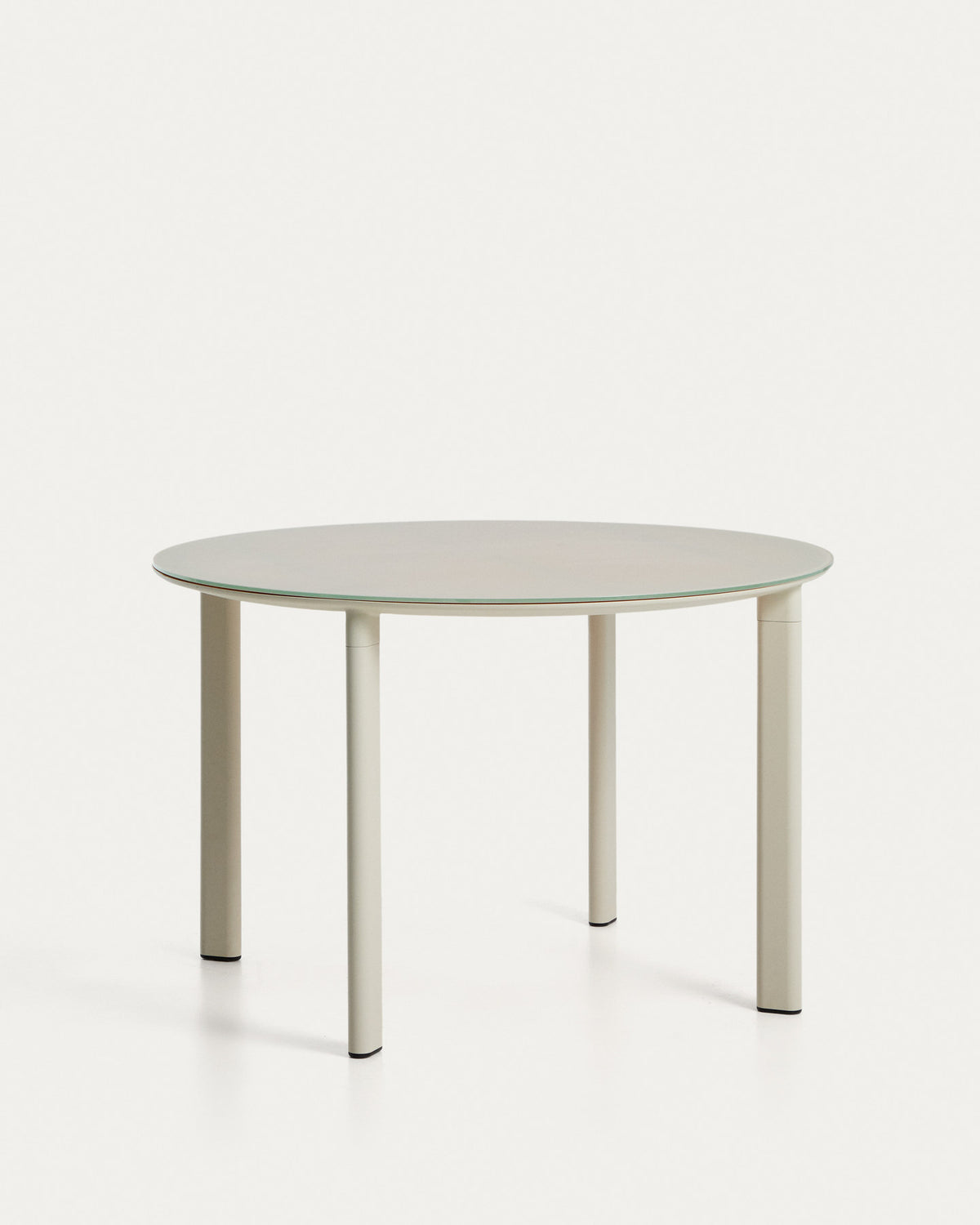 Runder Tisch Erice aus Aluminium und gehärtetem Glas in Ecru Ø120 cm in Ecru, Beige, Weiss präsentiert im Onlineshop von KAQTU Design AG. Gartentisch ist von Kave Home