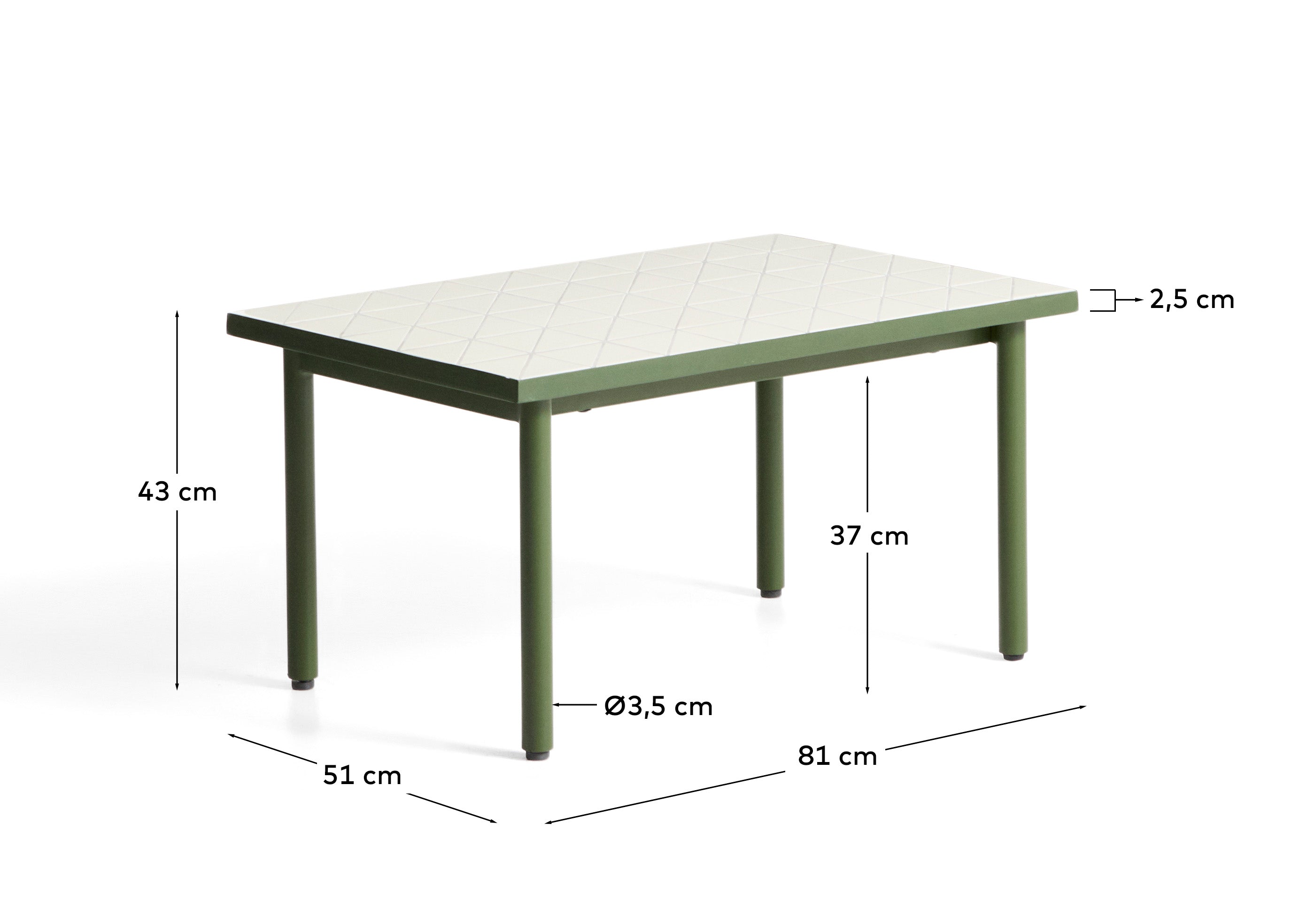 Beistelltisch Maurina aus verzinktem Stahl in Grün mit ecrufarbenen Kacheln, 81 x 51 cm in Grün präsentiert im Onlineshop von KAQTU Design AG. Beistelltisch Outdoor ist von Kave Home