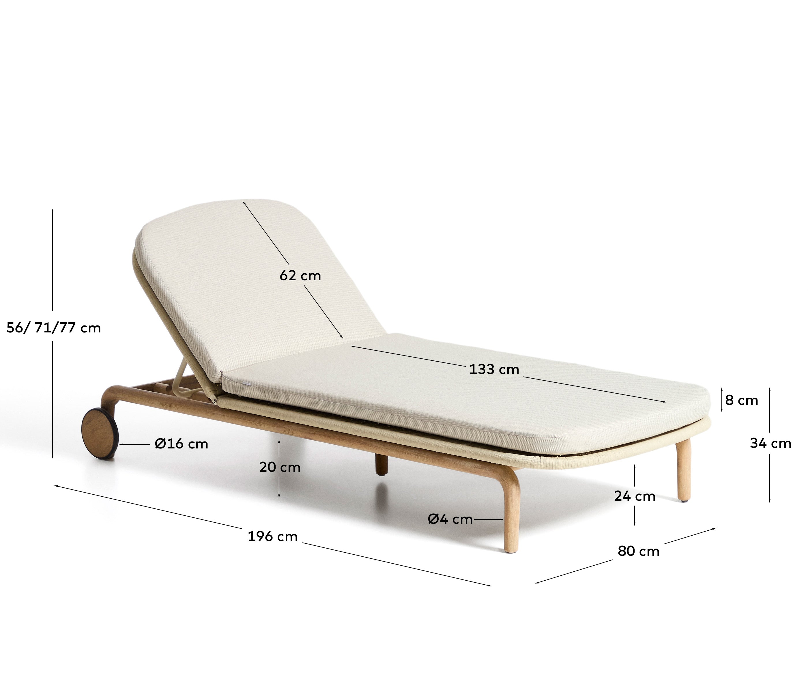 Sonnenliege Alipa aus massivem Akazienholz und ecrufarbenem Seil, FSC 100 % in Ecru präsentiert im Onlineshop von KAQTU Design AG. Liegestuhl ist von Kave Home