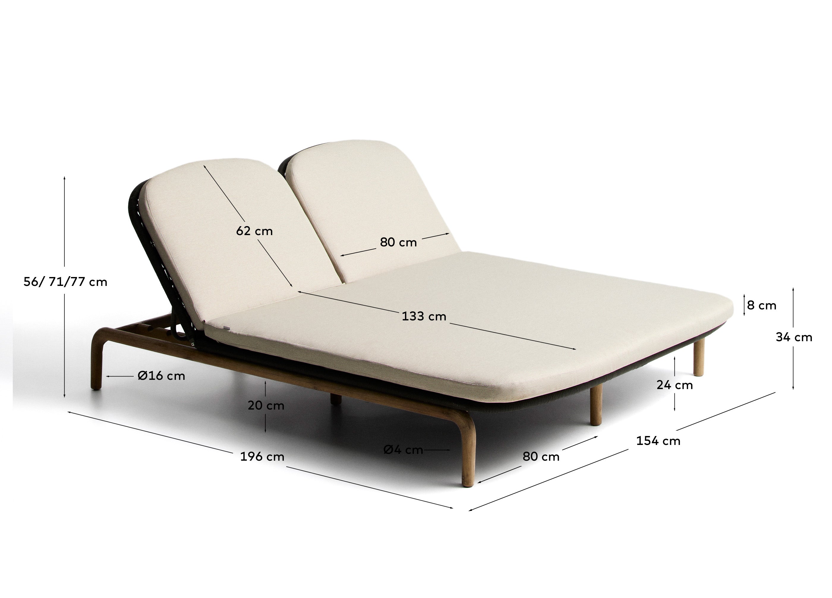 2er-Sonnenliege Alipa aus massivem Akazienholz und dunkelgrauem Seil, FSC 100 % in Graphit präsentiert im Onlineshop von KAQTU Design AG. Liegestuhl ist von Kave Home