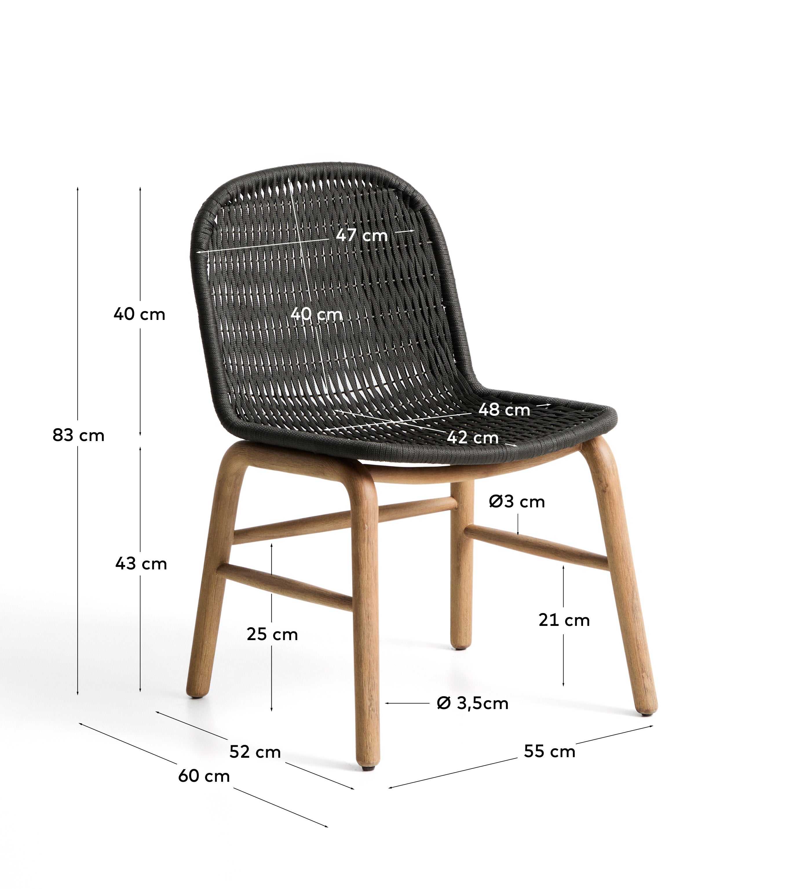 Stuhl Alipa aus massivem Akazienholz und dunkelgrauem Seil, FSC 100 % in Graphit präsentiert im Onlineshop von KAQTU Design AG. Gartenstuhl ist von Kave Home