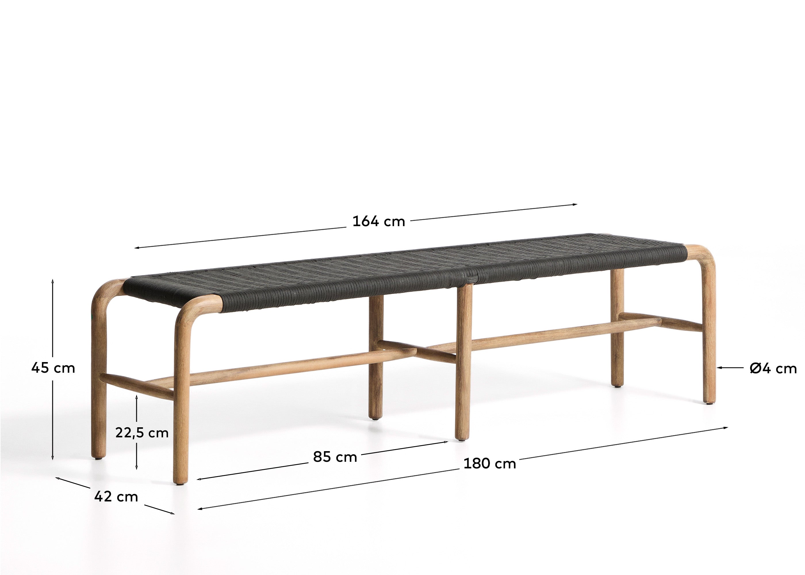 Bank Alipa aus massivem Akazienholz und dunkelgrauem Seil, 200 cm, FSC 100 % in Graphit präsentiert im Onlineshop von KAQTU Design AG. Gartenbank ist von Kave Home