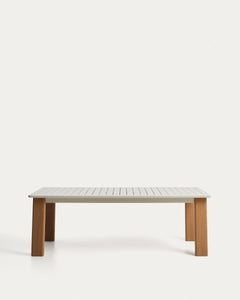 Livorno Extendable Table in ecru-colored aluminum with wood-look legs, 233 (350) x 100 cm