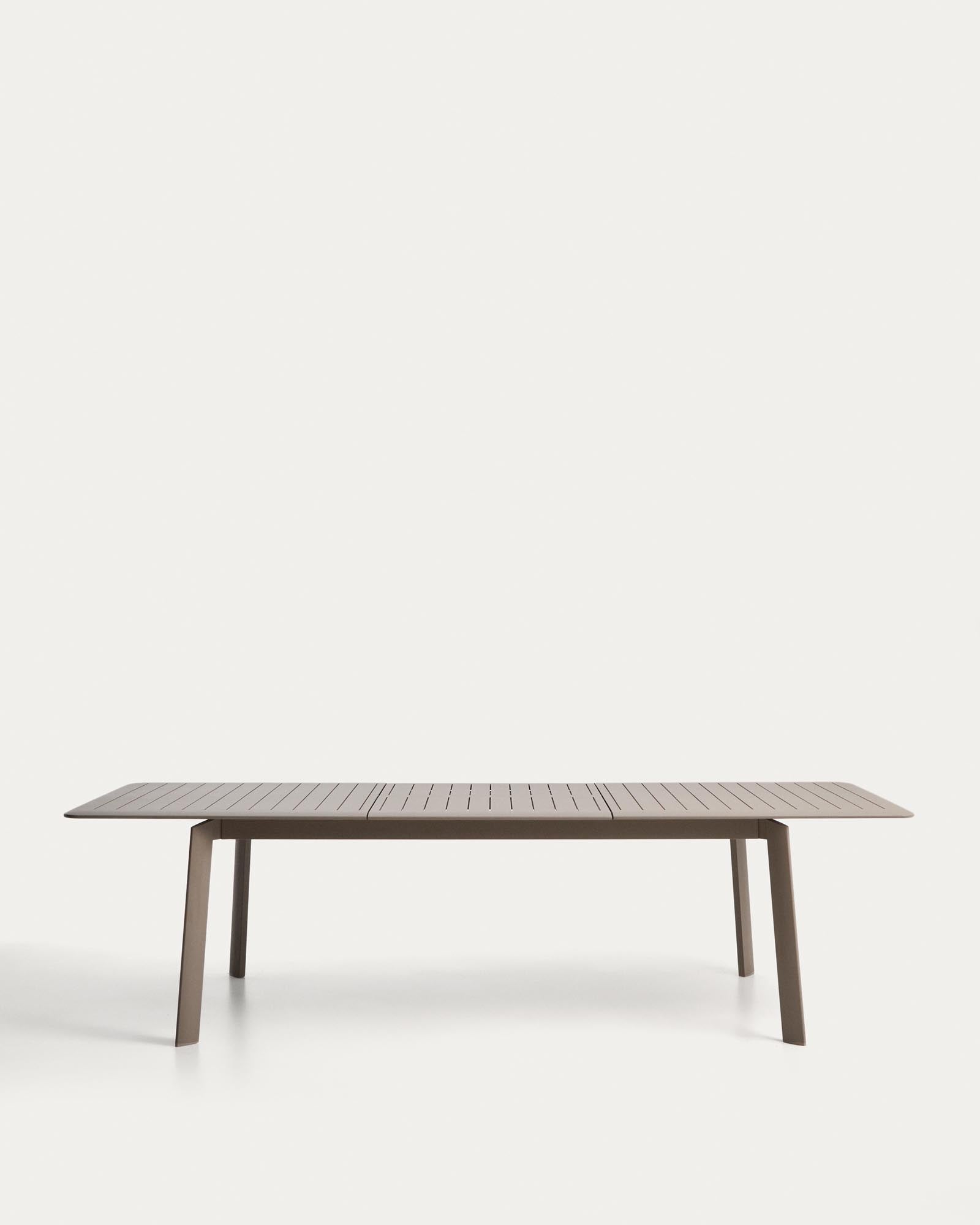 Eleganter, taupefarbener Aluminium-Gartentisch Brela, ausziehbar von 205 cm auf 287 cm, ideal für entspannte Stunden im Garten.