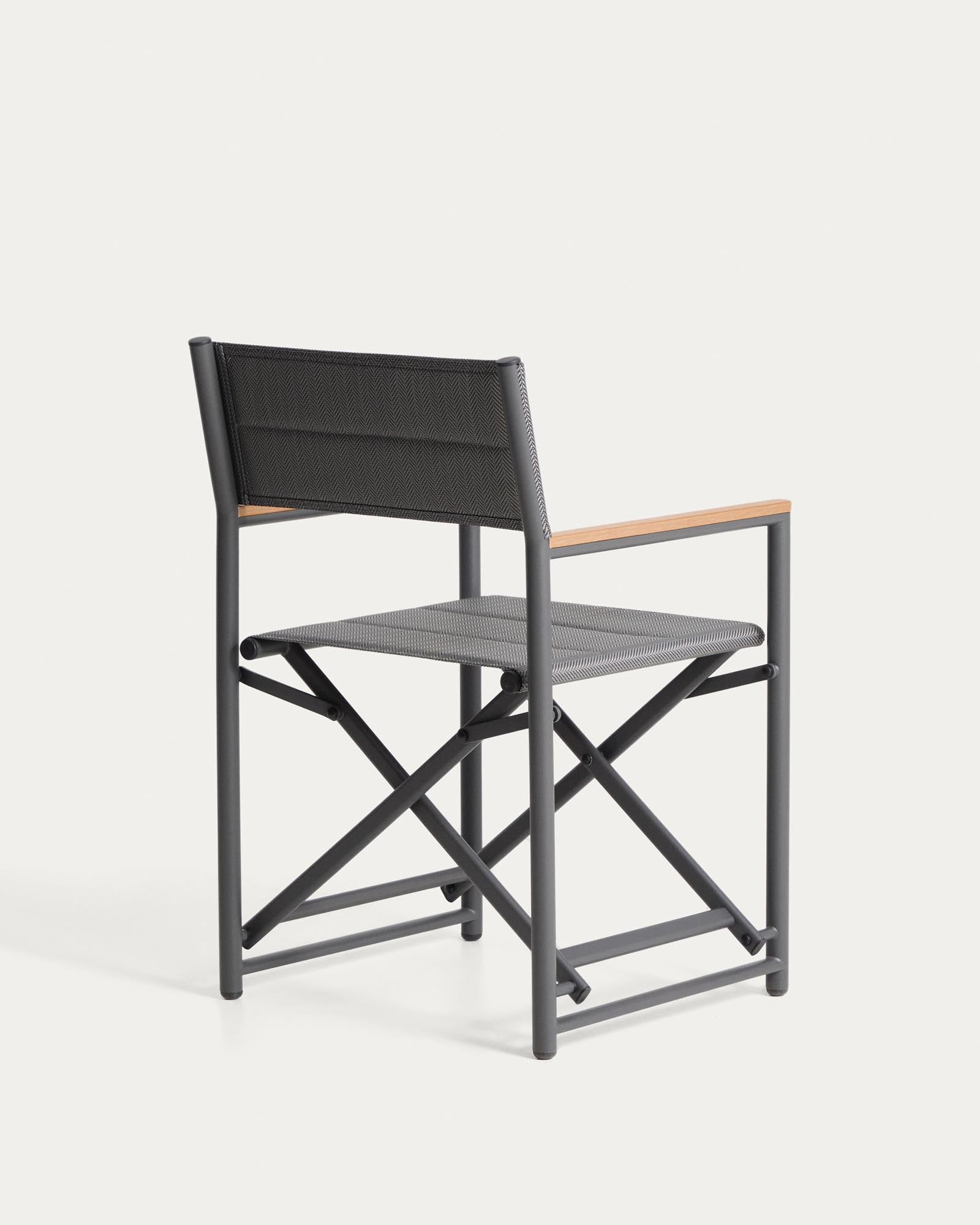Stylischer Outdoor-Klappstuhl Tisno in elegantem Graphitgrau, gefertigt aus robustem Aluminium und pflegeleichtem Texteline, perfekt für entspannte Stunden im Freien.