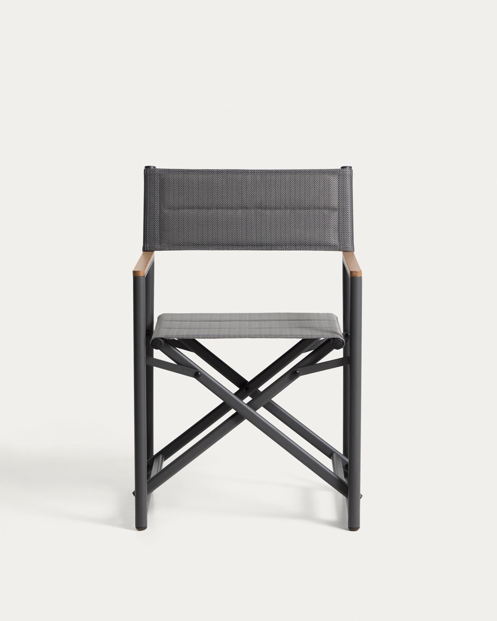 Moderner Klappstuhl Tisno in Graphitgrau, aus langlebigem Aluminium und grauem Texteline, ideal für Garten und Terrasse.