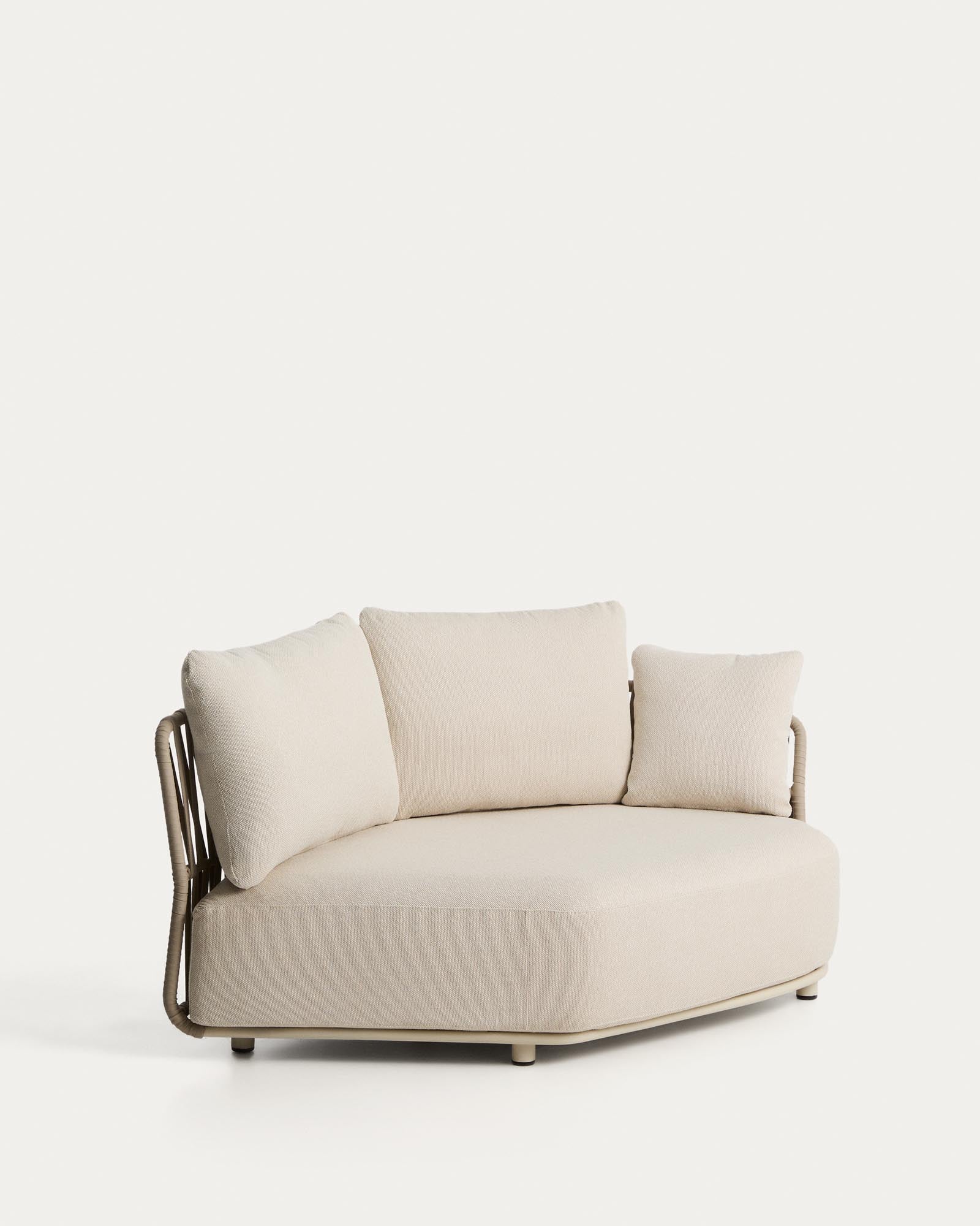 Elegantes Lounge-Modul Osani in ecrufarbenem Aluminium und taupefarbenem Seil, ideal für stilvolle Entspannung im Freien.