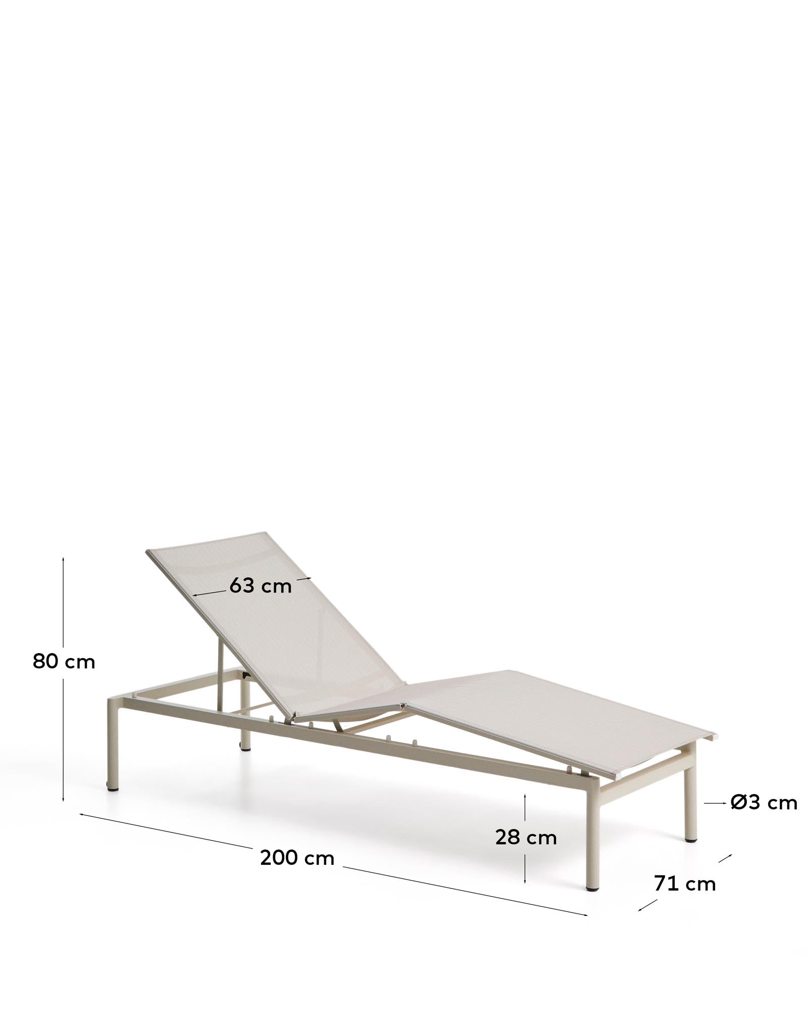 Moderne stapelbare Sonnenliege Lesina aus Aluminium mit stilvollem Ecru-Texteline, perfekt für Garten und Terrasse, bietet Komfort und Funktionalität.