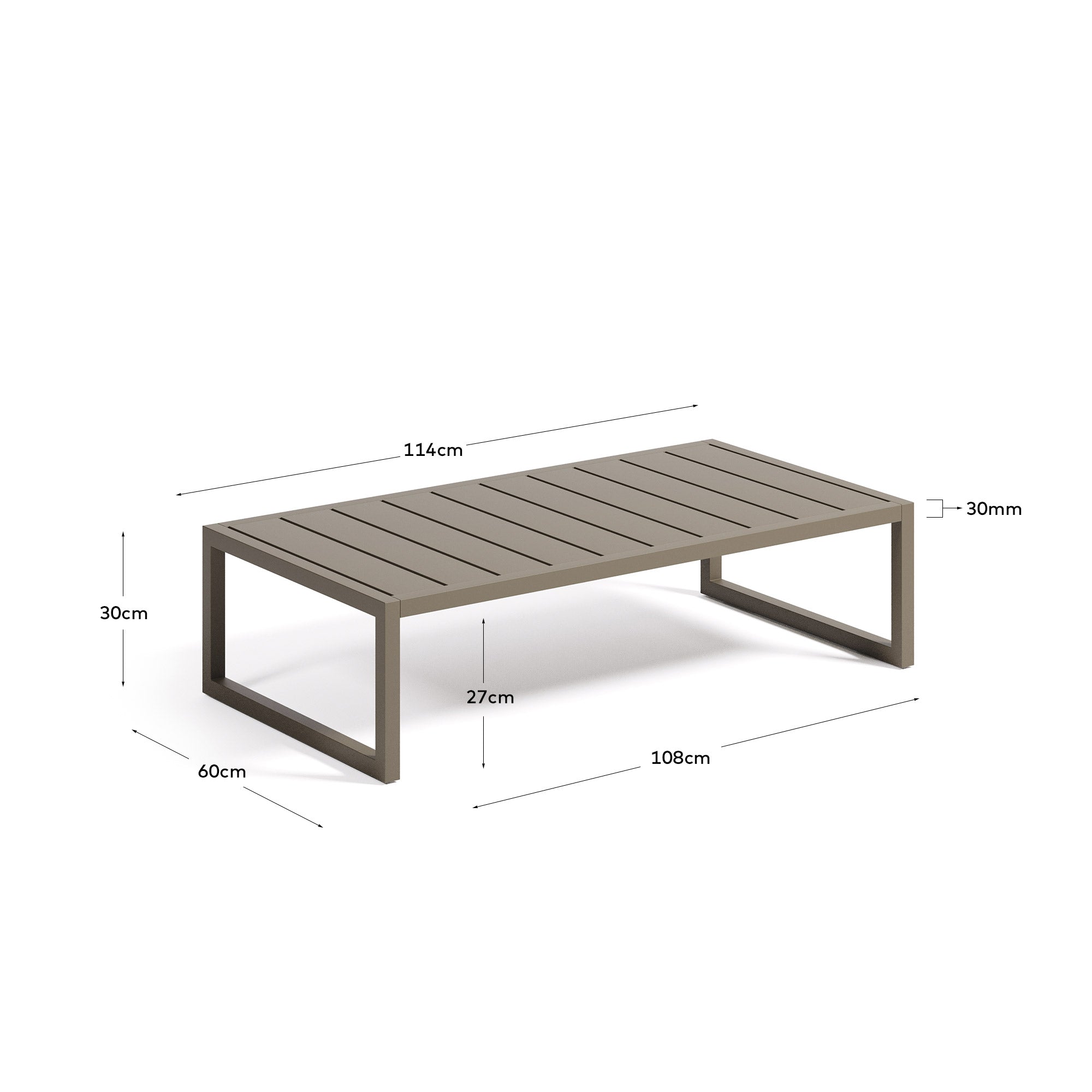 Stylischer Couchtisch Comova von Kave Home: 100% wetterfest, aus langlebigem Aluminium, in ansprechendem Grün, 60 x 114 cm – perfekt für Garten und Terrasse.
