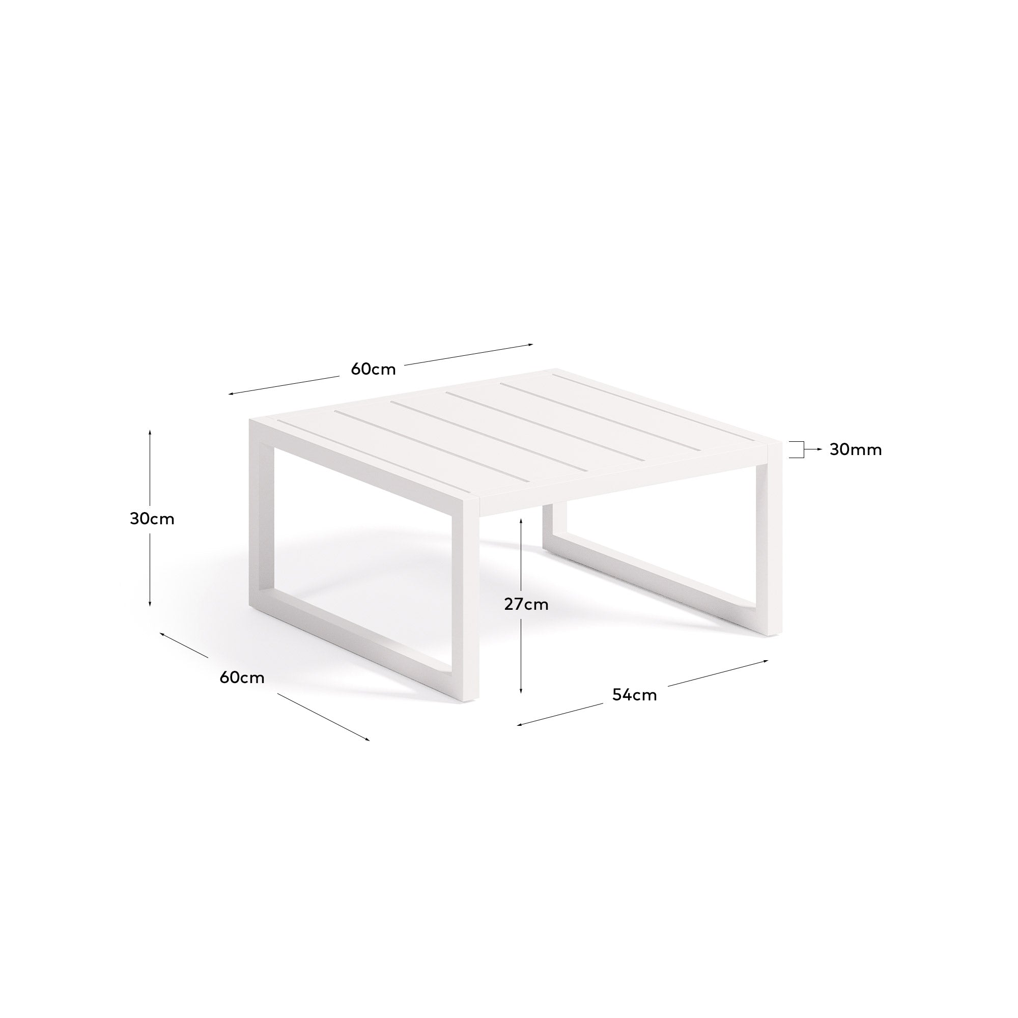 Der Beistelltisch Comova von Kave Home ist der ideale Begleiter für Ihren Außenbereich. Mit elegantem Design und robuster Aluminiumkonstruktion ist er wetterfest und vielseitig einsetzbar.