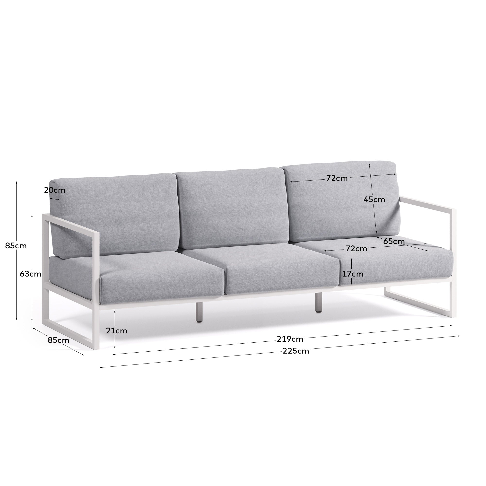 Comova 3-Sitzer-Sofa 100% outdoor blau und Aluminium weiß 222 cm in Blau präsentiert im Onlineshop von KAQTU Design AG. Loungesofa ist von Kave Home
