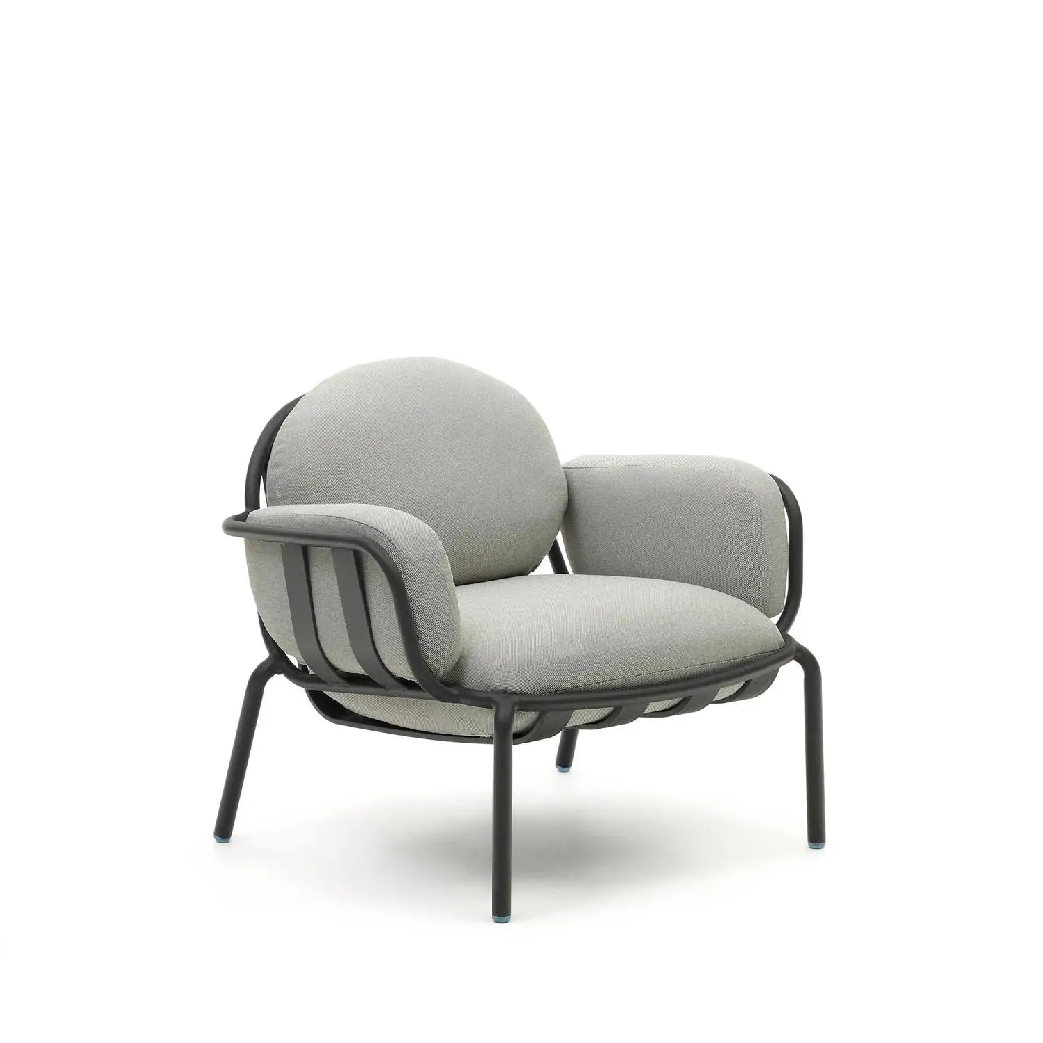 3D-Modell eines eleganten, grauen Joncols Gartensessels aus Aluminium, inspiriert von Naturformen, für stilvolles Outdoor-Wohnen.