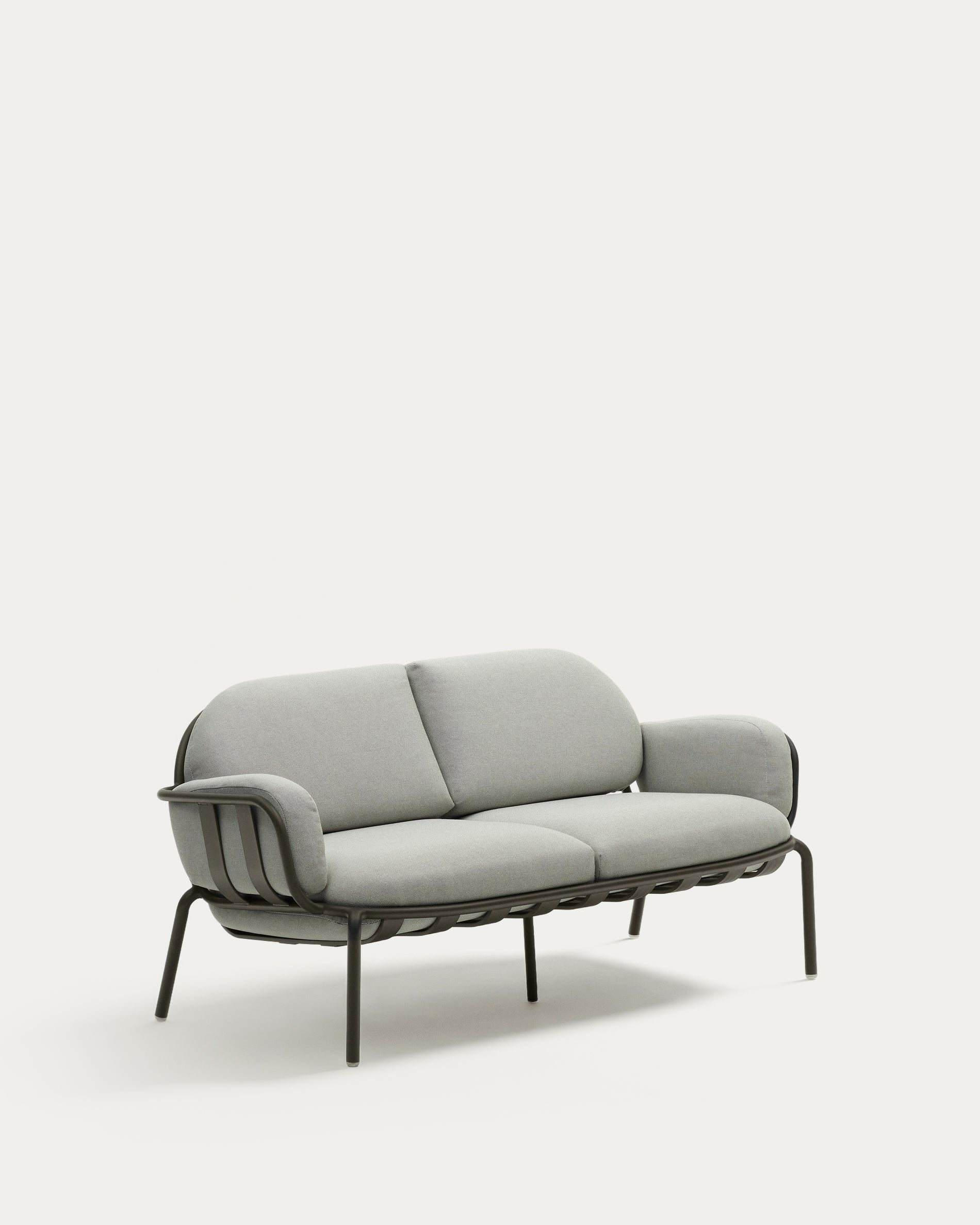2-Sitzer-Outdoor-Sofa Joncols mit Bezug in Grau aus Aluminium mit grün lackiertem Finish 164 cm in Grau präsentiert im Onlineshop von KAQTU Design AG. Loungesofa ist von Kave Home