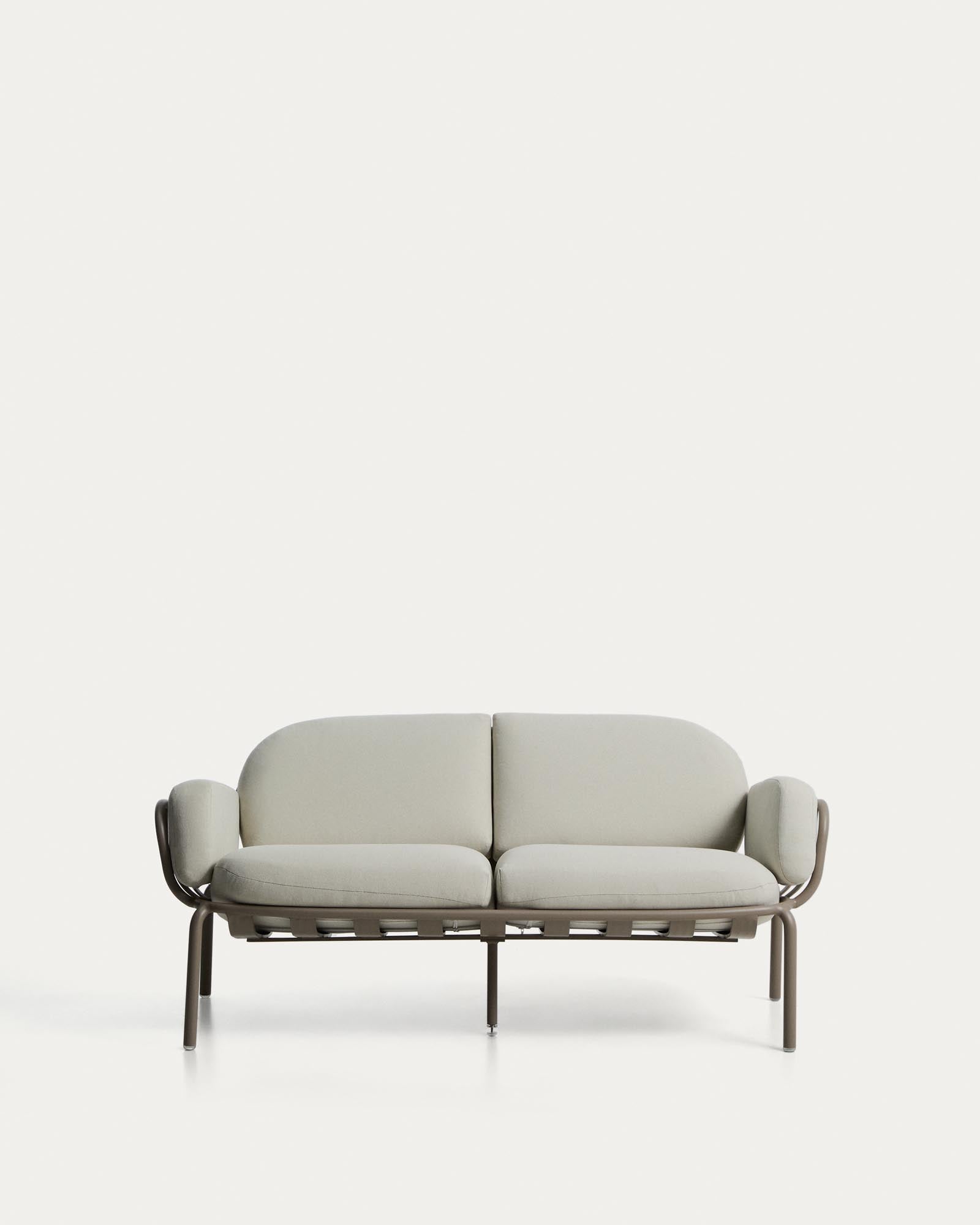 2-Sitzer-Outdoor-Sofa Joncols aus taupefarben lackiertem Aluminium mit beigen Kissen, 164 cm in Taupe präsentiert im Onlineshop von KAQTU Design AG. Lounge Sofa ist von Kave Home