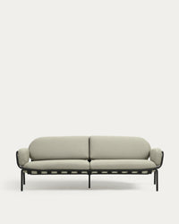 Canapé d'extérieur Joncols 3 places avec revêtement beige en aluminium finition peint gris 225 cm