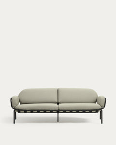 Canapé d'extérieur Joncols 3 places avec revêtement beige en aluminium finition peint gris 225 cm
