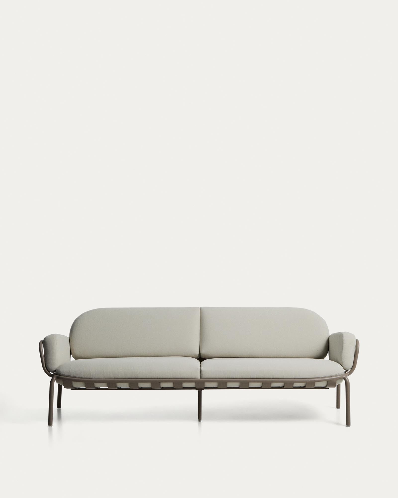 3-Sitzer-Outdoor-Sofa Joncols aus taupefarben lackiertem Aluminium mit beigen Kissen, 224 cm in Taupe präsentiert im Onlineshop von KAQTU Design AG. Lounge Sofa ist von Kave Home